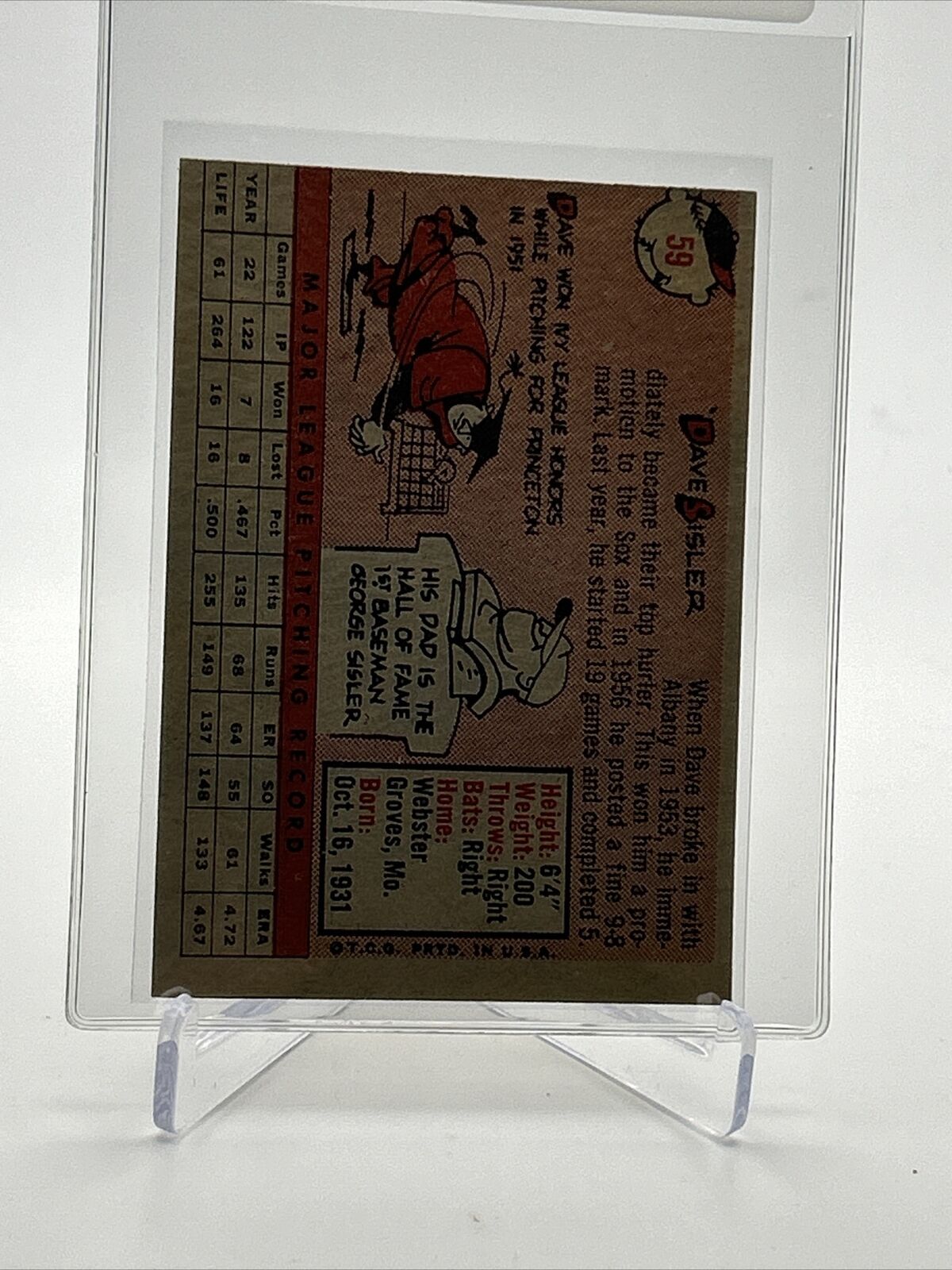 1958 Topps Dave Sisler Baseball Card #59 EX-MT Quality FREE SHIPPING