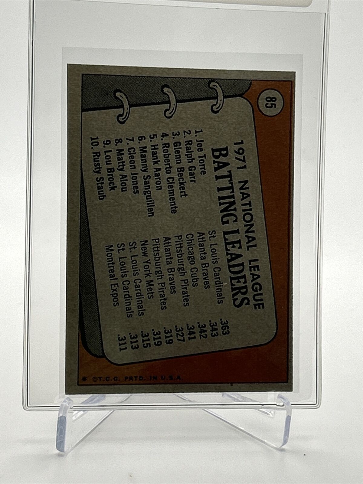 1972 Topps 1971 N.L. Batting Leaders Card #85 EX Quality FREE SHIPPING