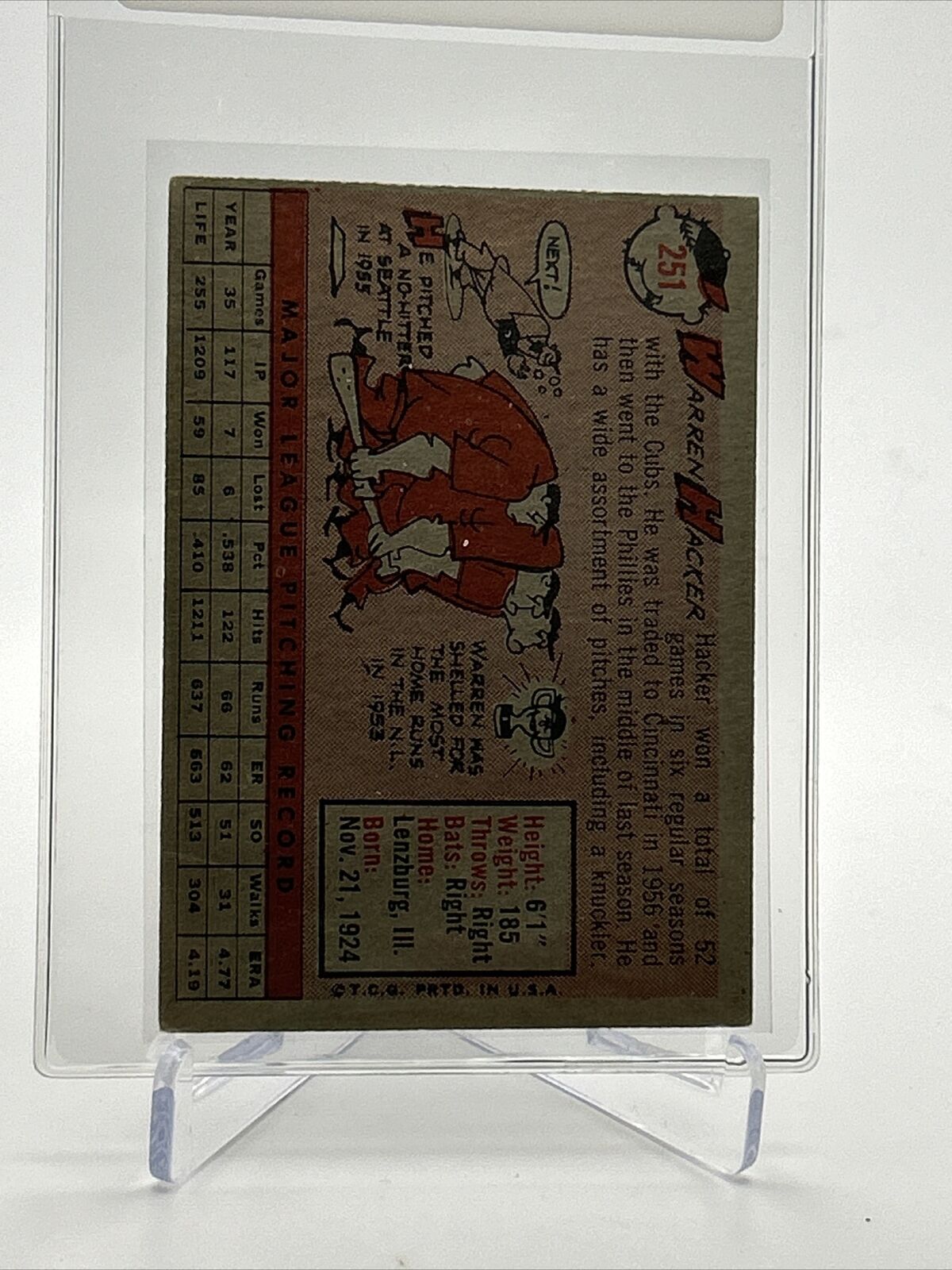1958 Topps Warren Hacker Baseball Card #251 EX Quality FREE SHIPPING