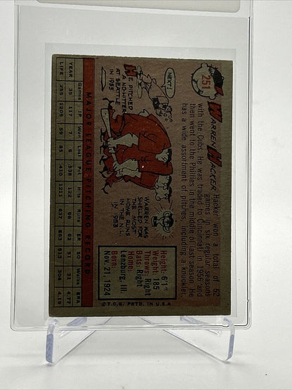 1958 Topps Warren Hacker Baseball Card #251 EX Quality FREE SHIPPING