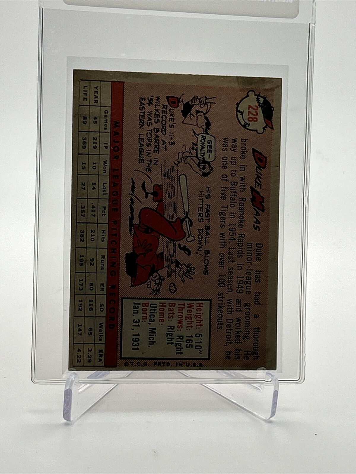 1958 Topps Duke Maas Baseball Card #228 EX Quality FREE SHIPPING