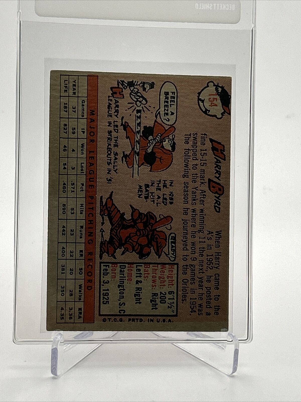 1958 Topps Harry Byrd Baseball Card #154 EX Quality FREE SHIPPING