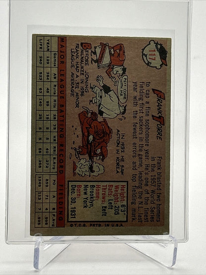 1958 Topps Frank Torre Baseball Card #117 EX Quality FREE SHIPPING
