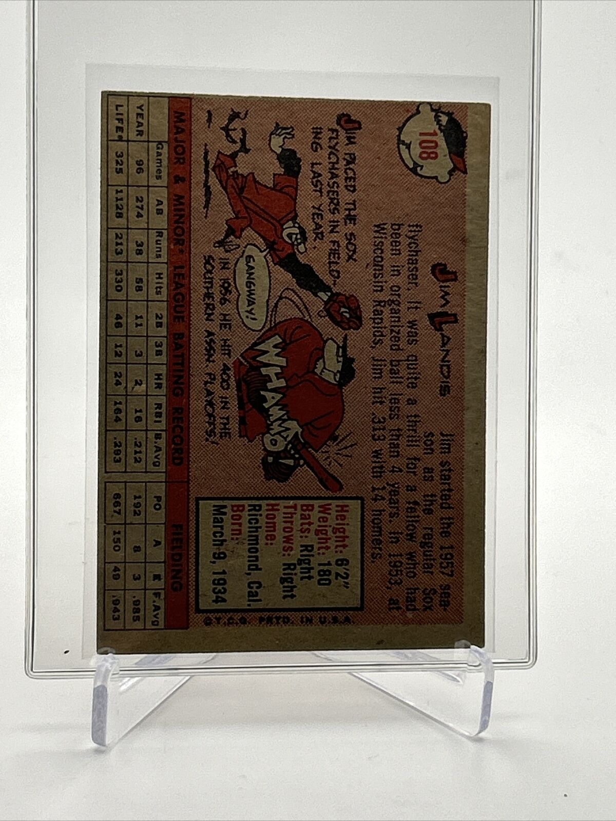 1958 Topps Jim Landis Baseball Card #108 EX Quality FREE SHIPPING