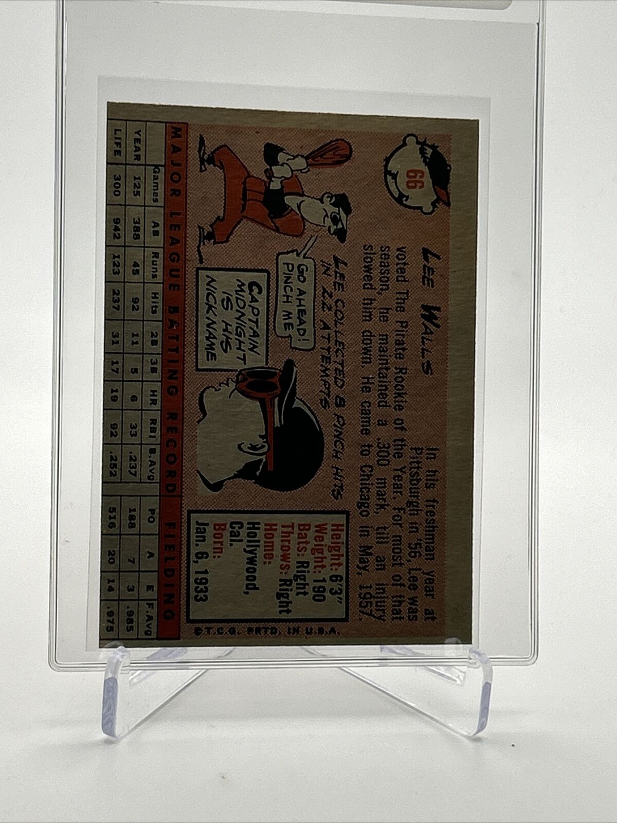 1958 Topps Lee Walls Baseball Card #66 EX Quality FREE SHIPPING