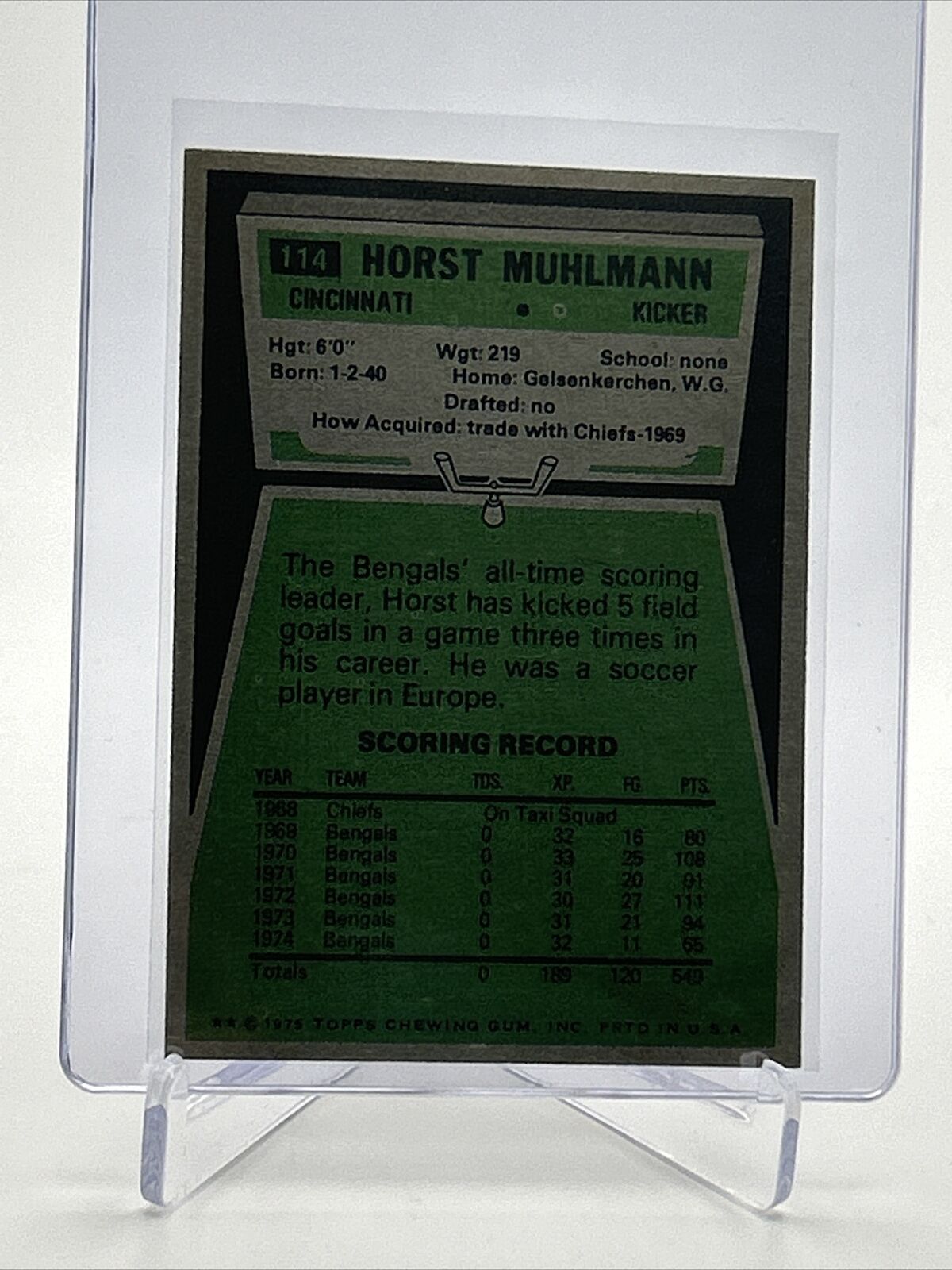 1975 Topps Horst Muhlmann Football Card #114 NM Quality FREE SHIPPING