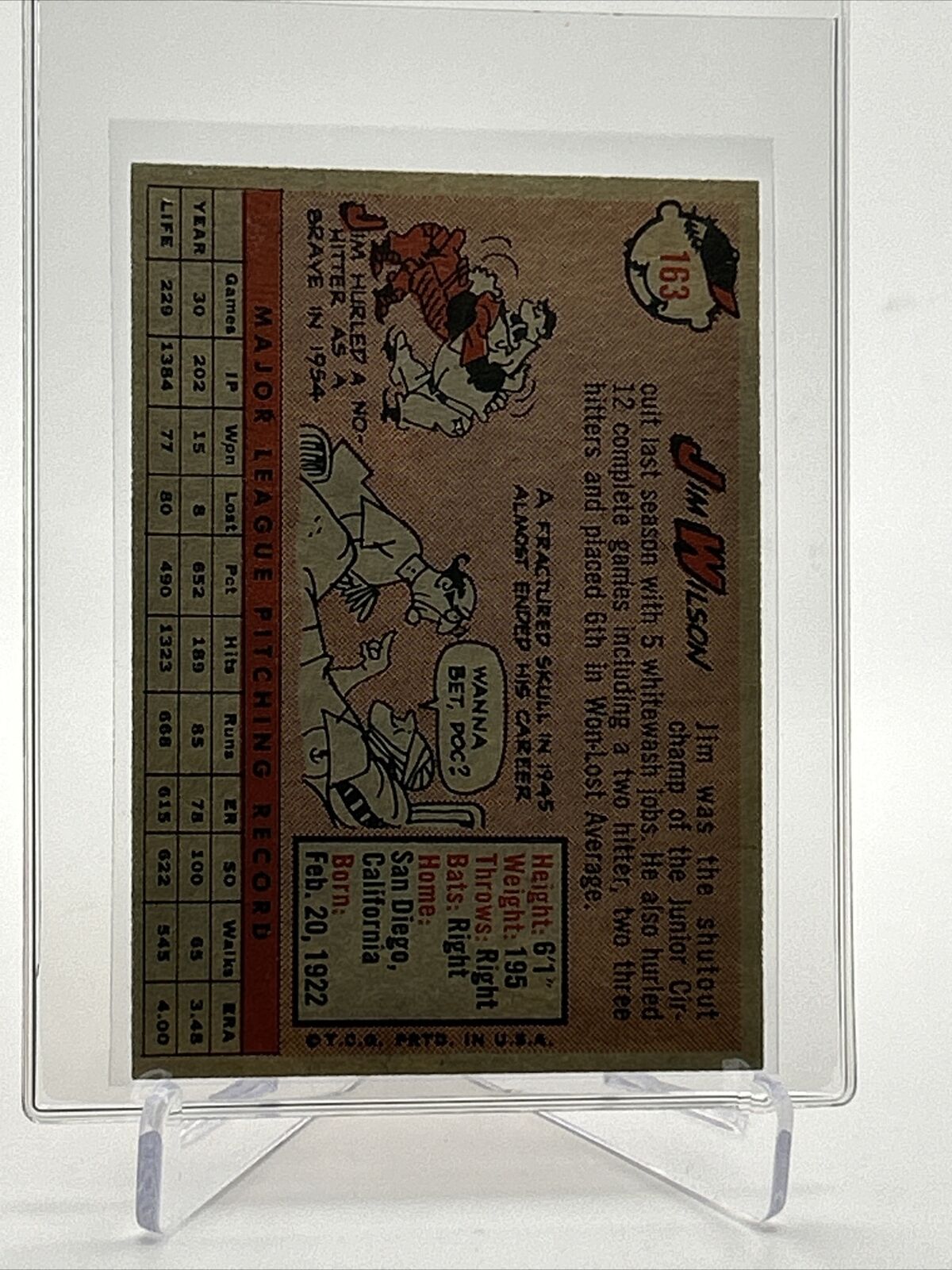 1958 Topps Jim Wilson Baseball Card #163 EX Quality FREE SHIPPING
