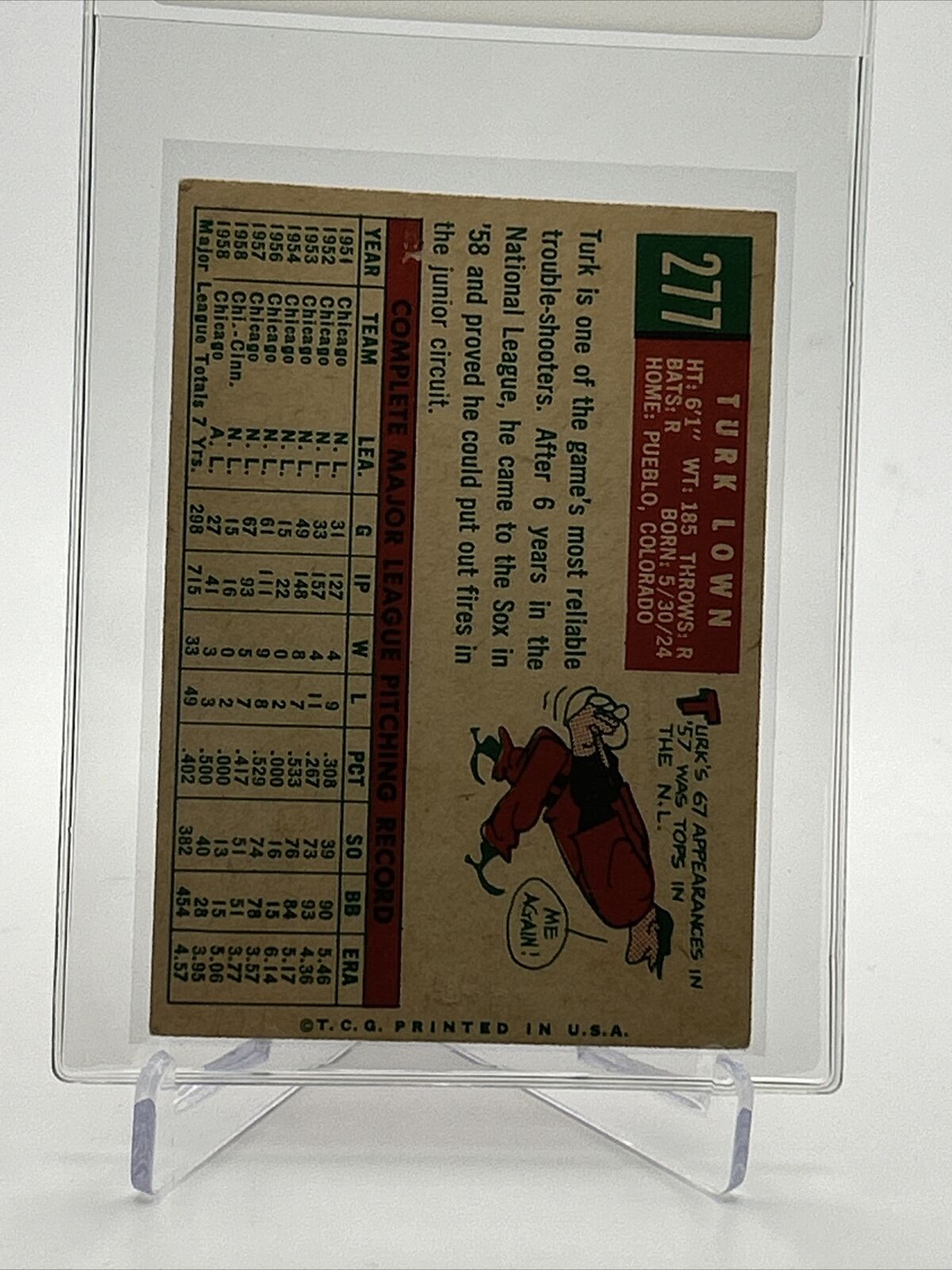 1959 Topps Turk Lown White Back Baseball Card #277 VG Quality FREE SHIPPING