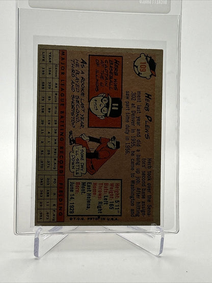 1958 Topps Herb Plews Baseball Card #109 EX Quality FREE SHIPPING