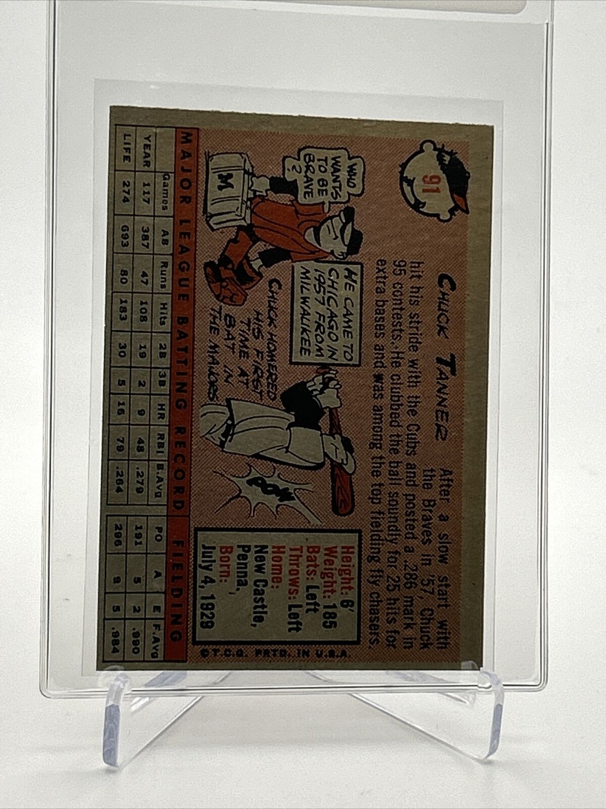 1958 Topps Chuck Tanner Baseball Card #91 EX Quality FREE SHIPPING