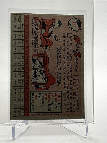 1958 Topps Norm Zauchin Baseball Card #422 EX Quality FREE SHIPPING