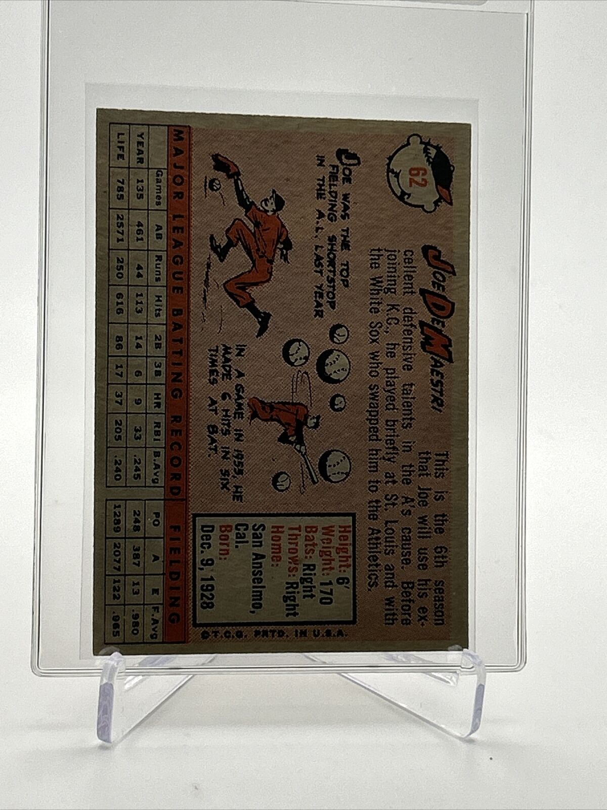1958 Topps Joe DeMaestri Baseball Card #62 EX Quality FREE SHIPPING