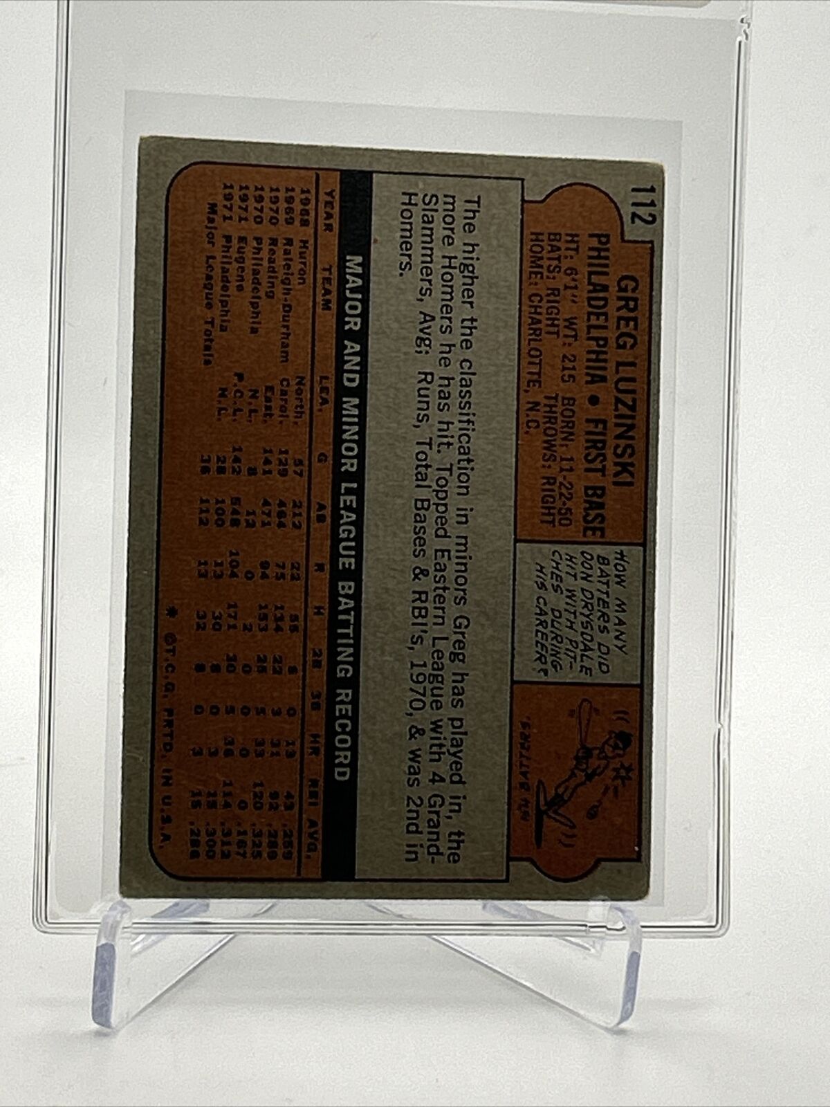 1972 Topps Greg Luzinski Baseball Card #112 VG Quality FREE SHIPPING