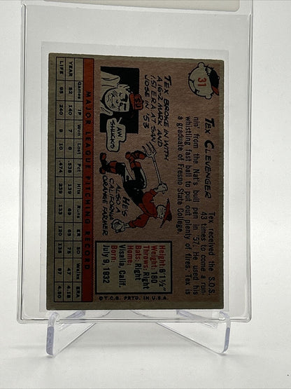 1958 Topps Tex Clevenger Rookie Baseball Card #31 VG-EX Quality FREE SHIPPING
