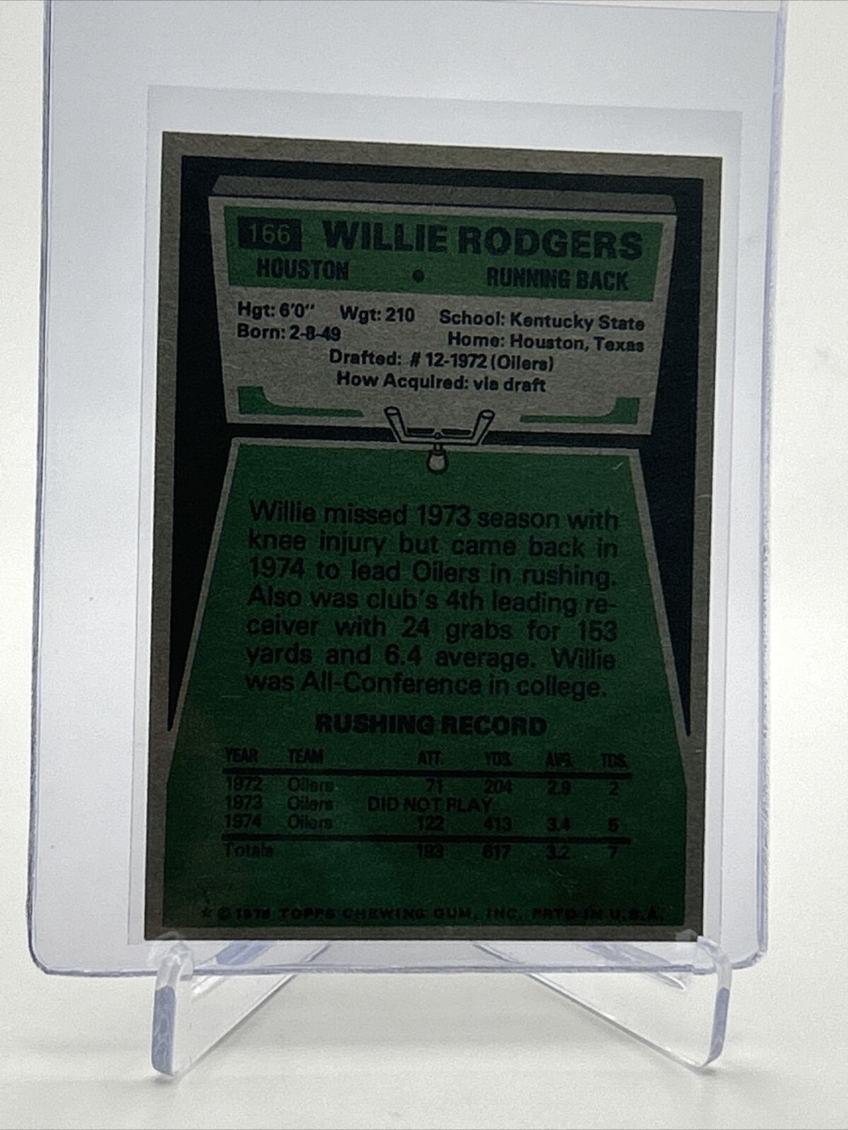 1975 Topps Willie Rodgers Rookie Football Card #166 NM Quality FREE SHIPPING