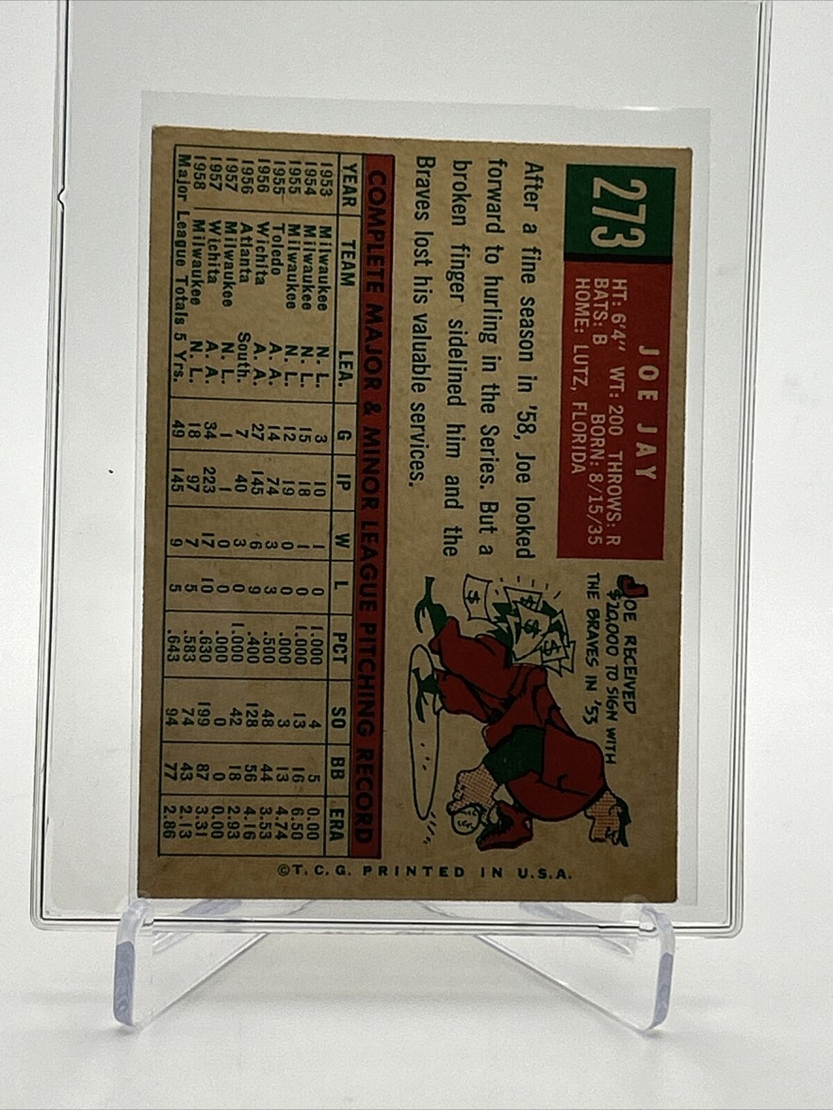 1959 Topps Joe Jay White Back Baseball Card #273 VG Quality FREE SHIPPING
