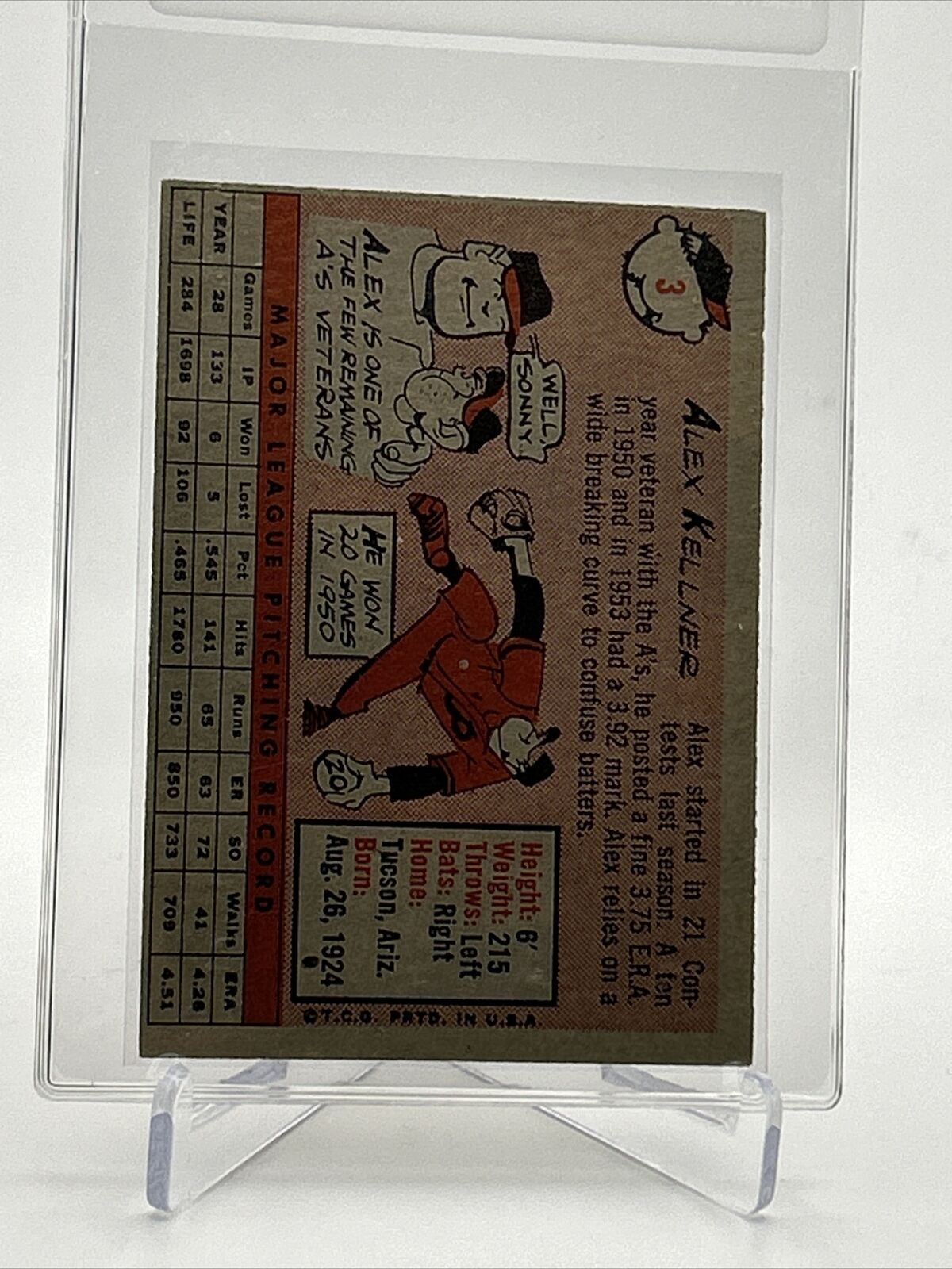 1958 Topps Alex Kellner Baseball Card #3 EX Quality FREE SHIPPING
