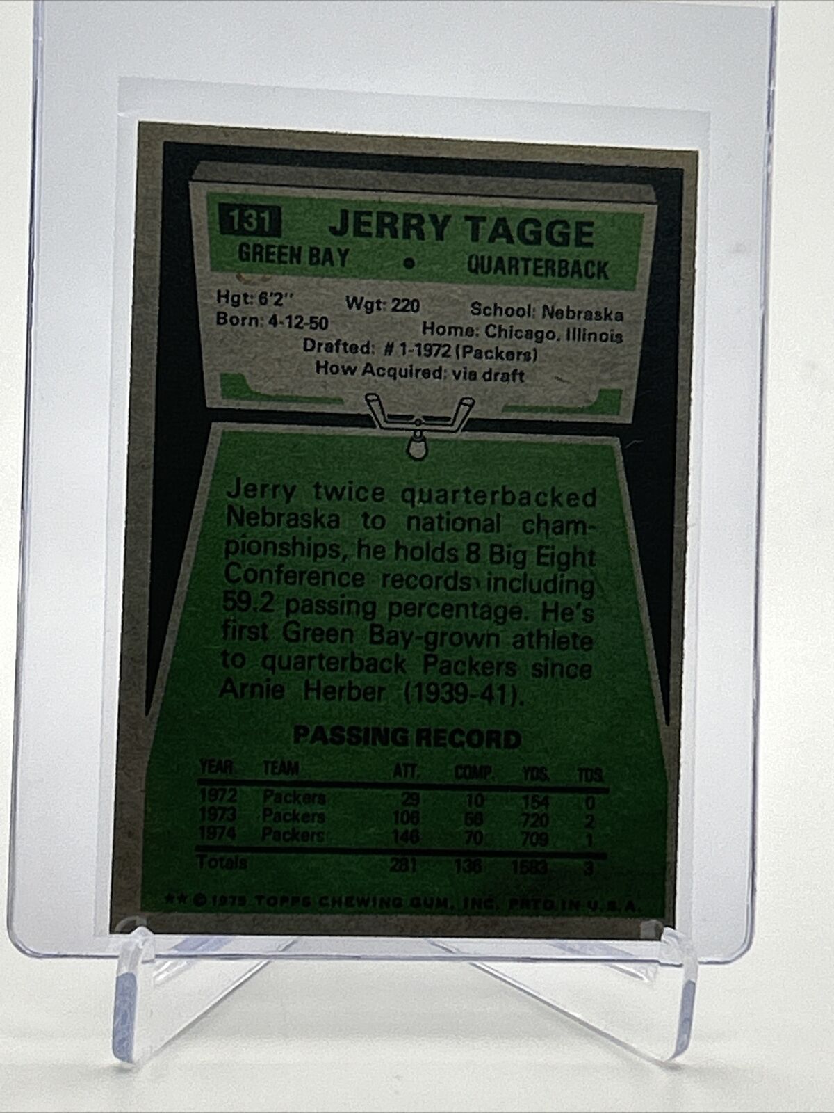 1975 Topps Jerry Tagge Football Card #131 NM Quality FREE SHIPPING