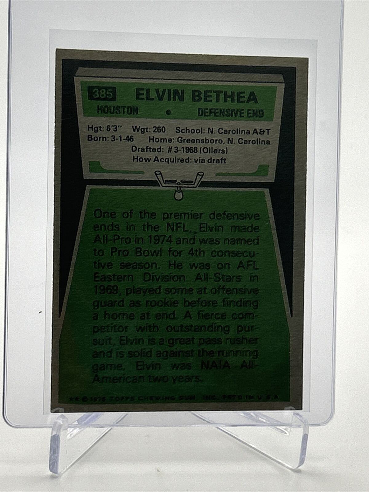 1975 Topps Elvin Bethea Football Card #385 NM Quality FREE SHIPPING