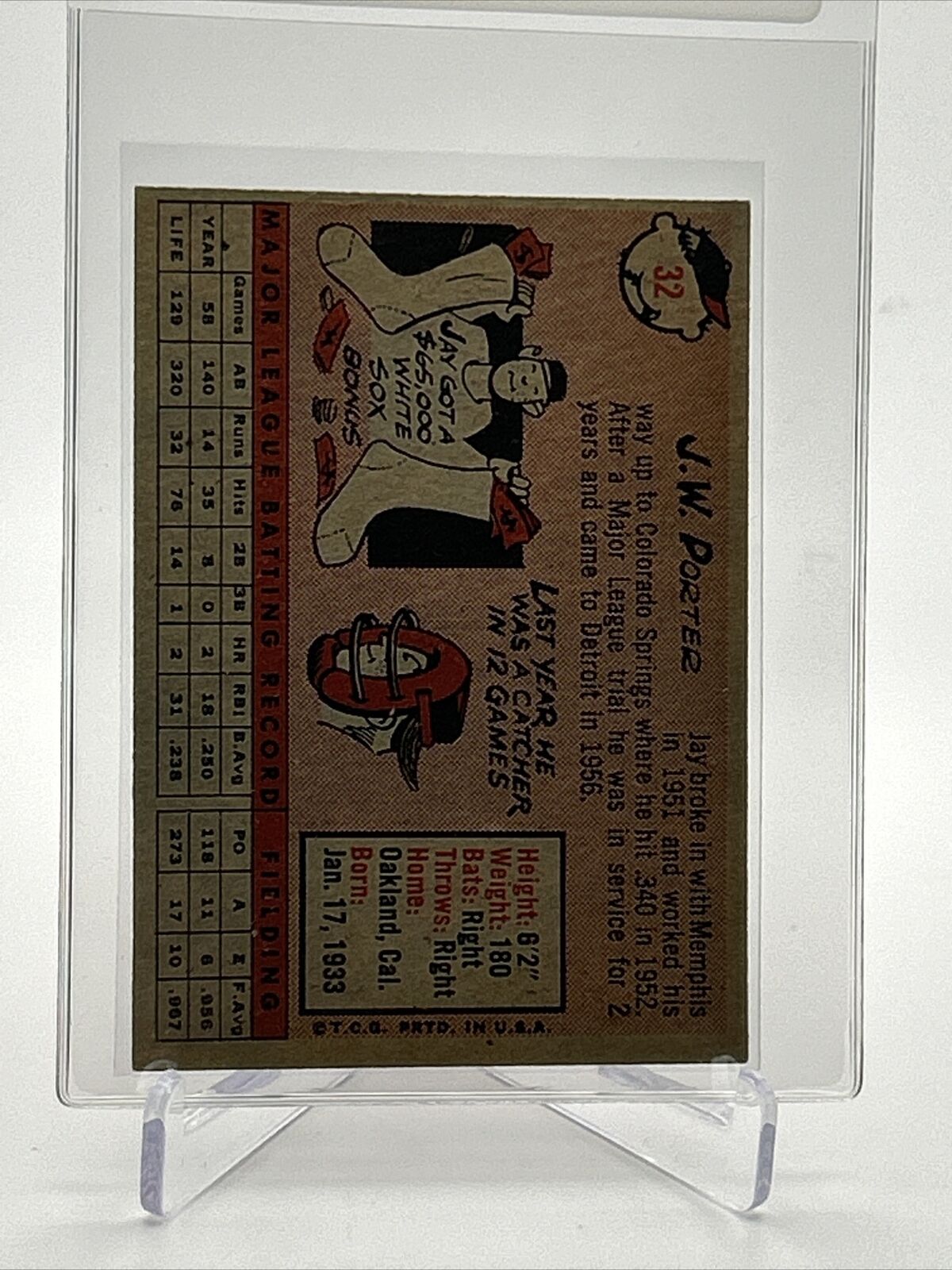 1958 Topps J.W. Porter Baseball Card #32 EX-MT Quality FREE SHIPPING