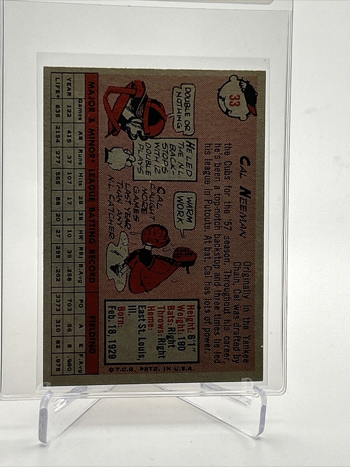 1958 Topps Cal Neeman Baseball Card #33 EX-MT Quality FREE SHIPPING