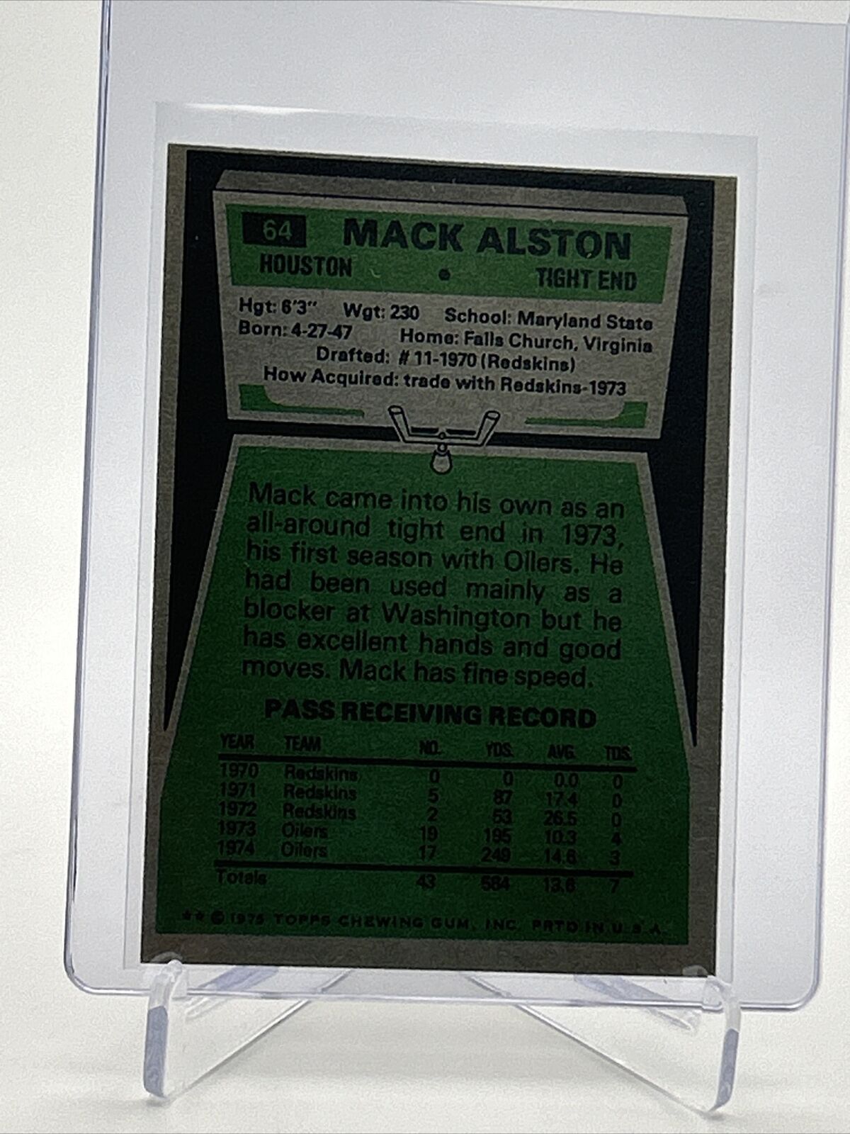 1975 Topps Mack Alston Football Card #64 NM Quality FREE SHIPPING