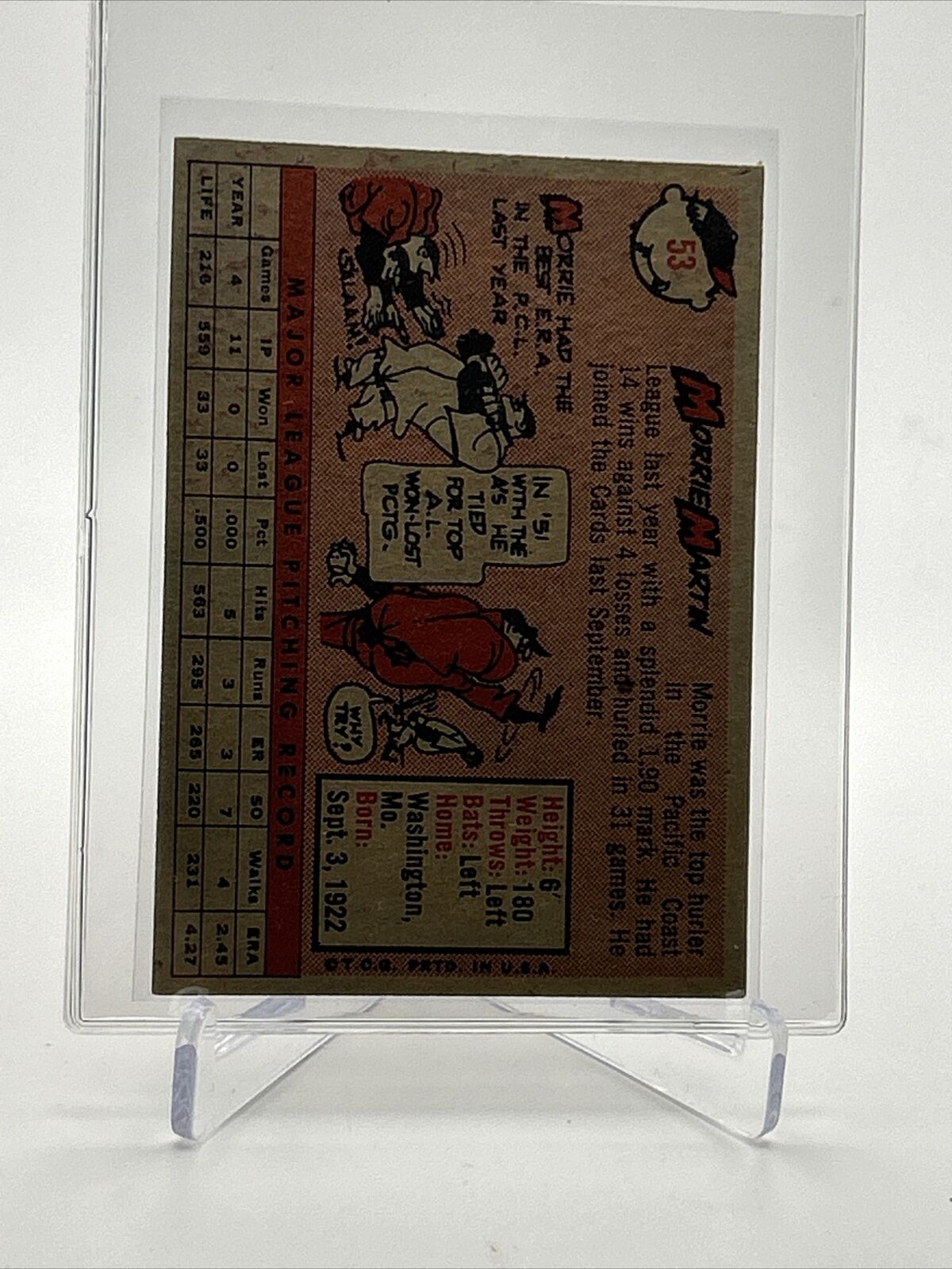 1958 Topps Morrie Martin Baseball Card #53 EX-MT Quality FREE SHIPPING