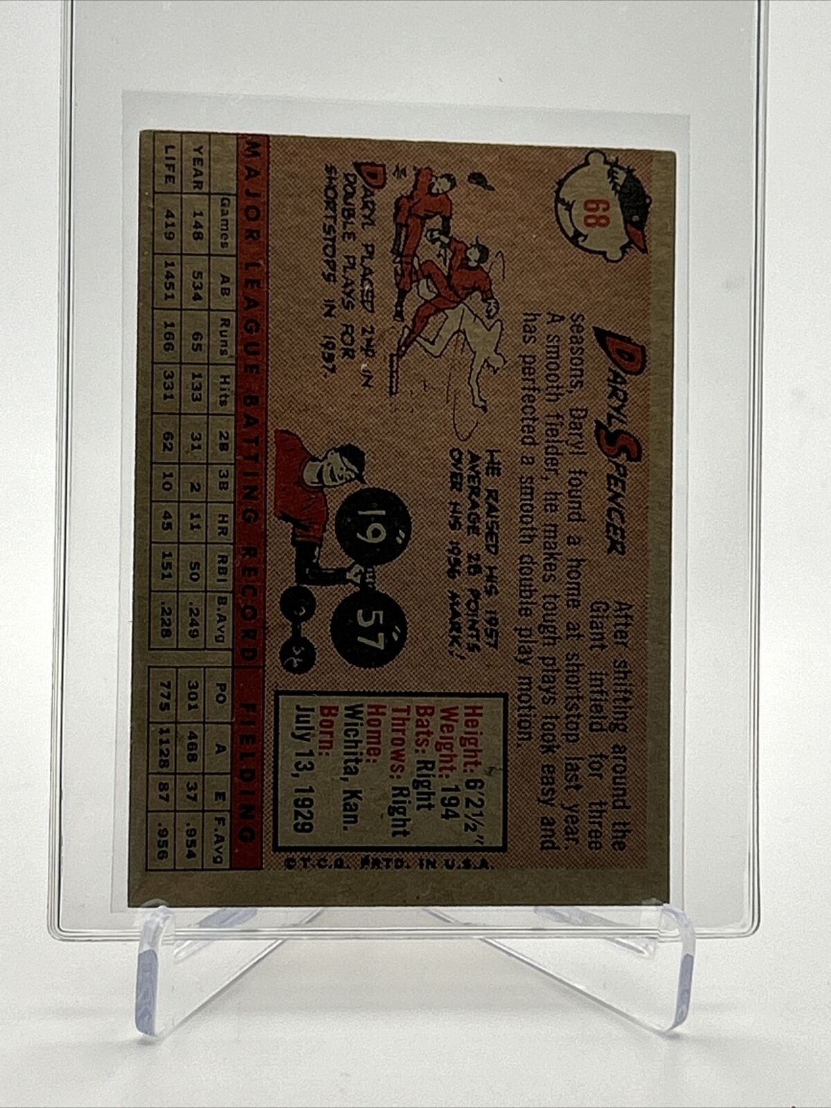 1958 Topps Daryl Spencer Baseball Card #68 EX Quality FREE SHIPPING