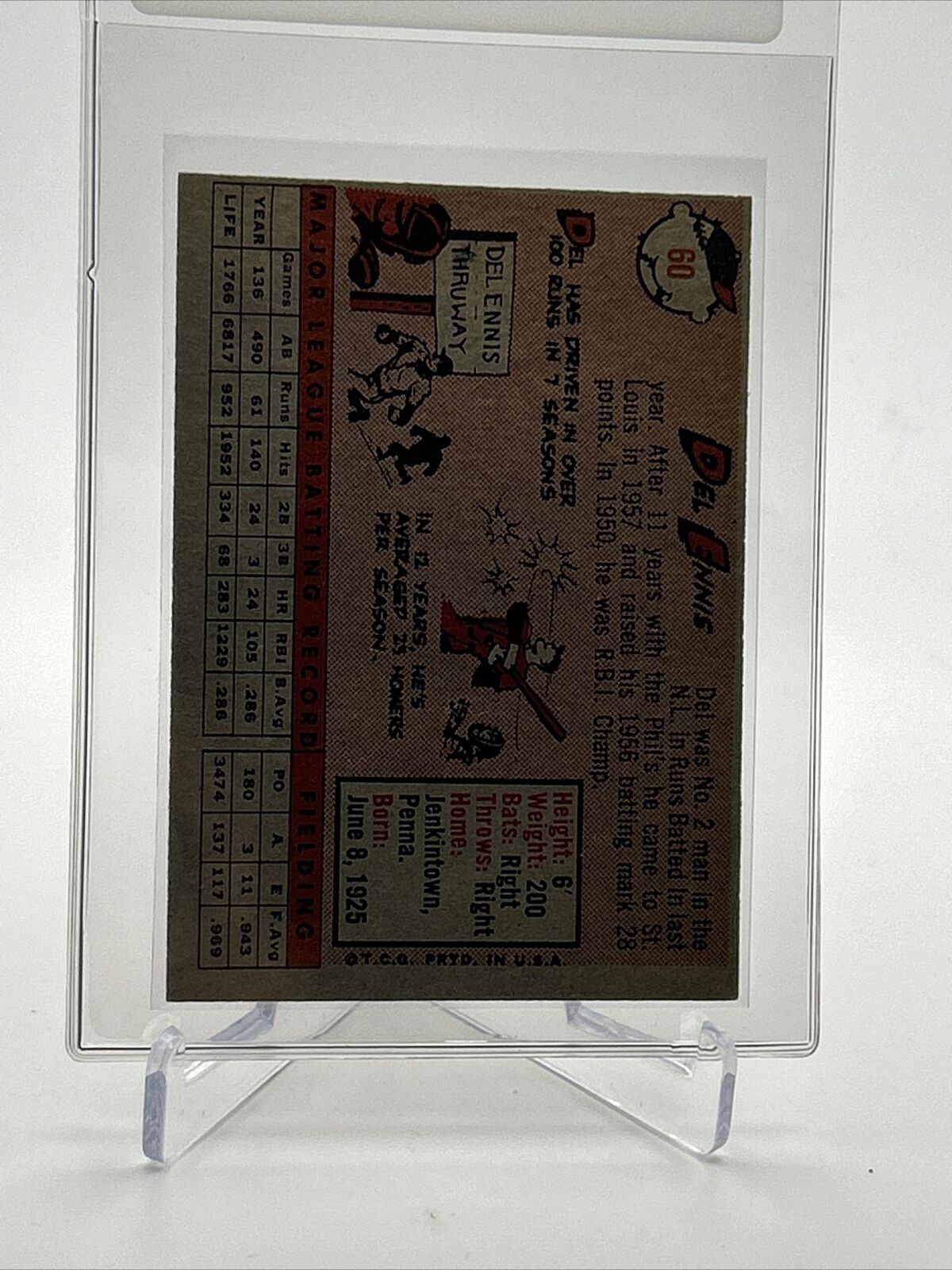 1958 Topps Del Ennis Baseball Card #60 EX-MT Quality FREE SHIPPING