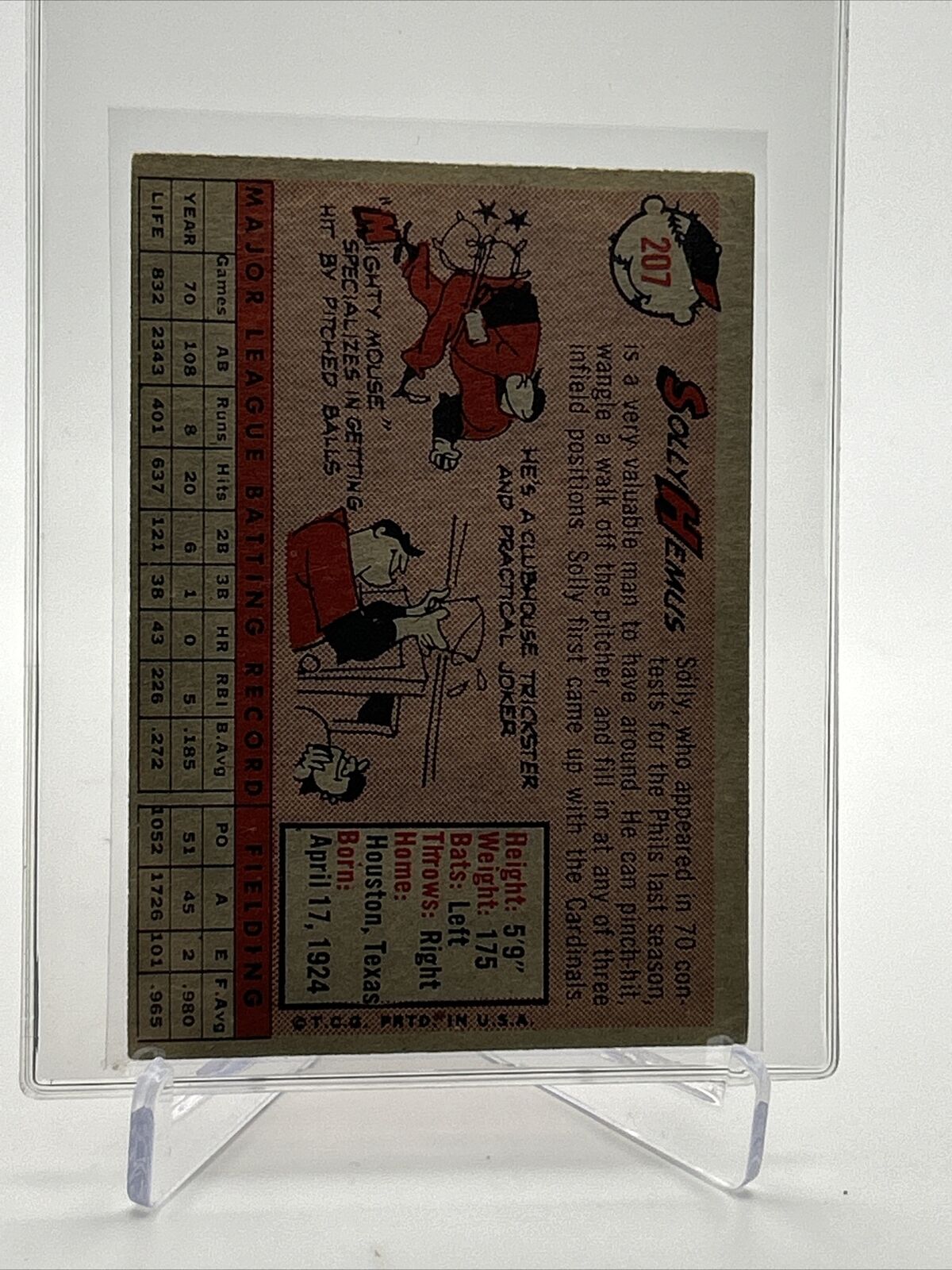 1958 Topps Solly Hemus Baseball Card #207 EX Quality FREE SHIPPING