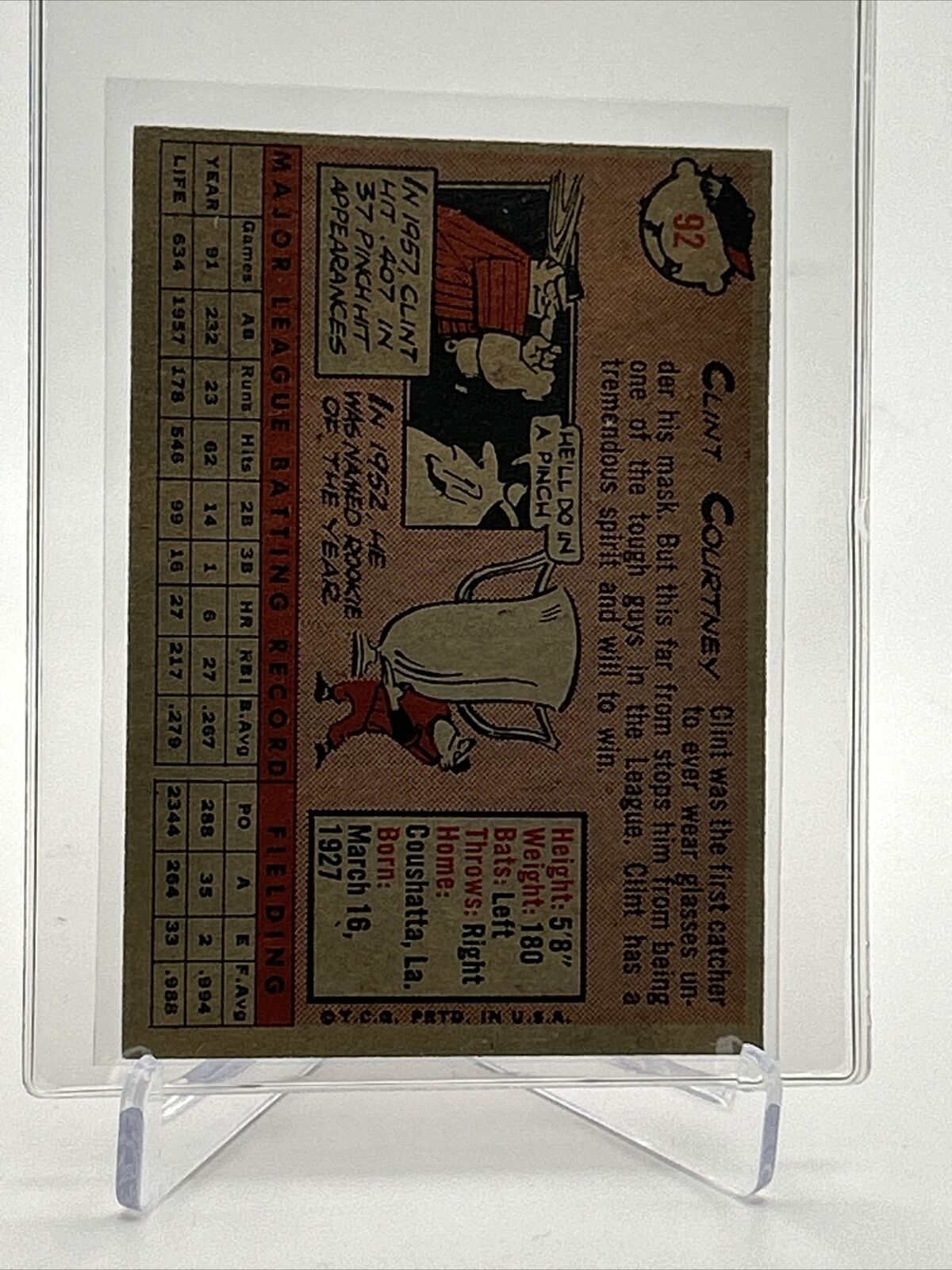 1958 Topps Clint Courtney Baseball Card #92 EX Quality FREE SHIPPING
