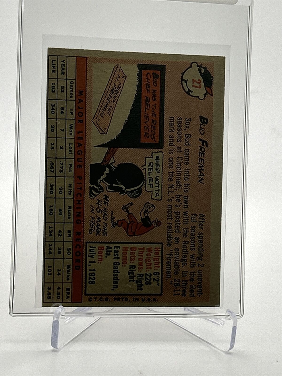1958 Topps Bud Freeman Baseball Card #27 EX Quality FREE SHIPPING