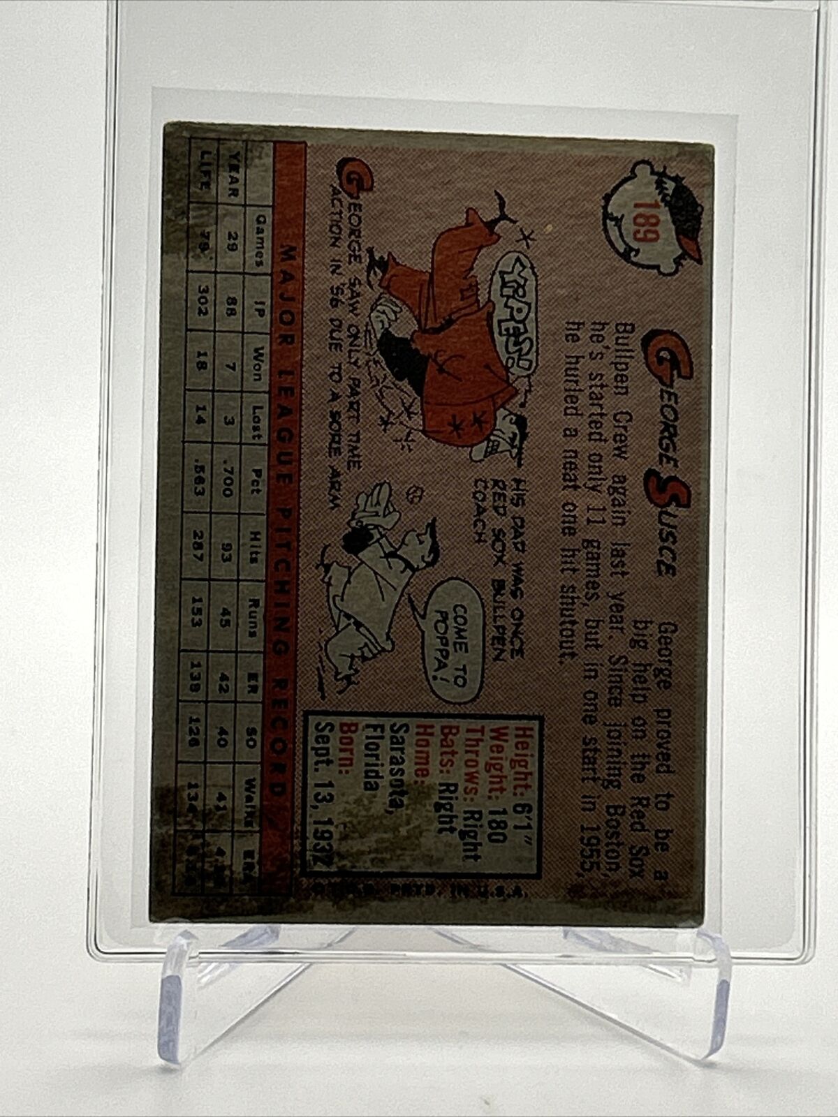 1958 Topps George Susce Baseball Card #189 VG Quality FREE SHIPPING
