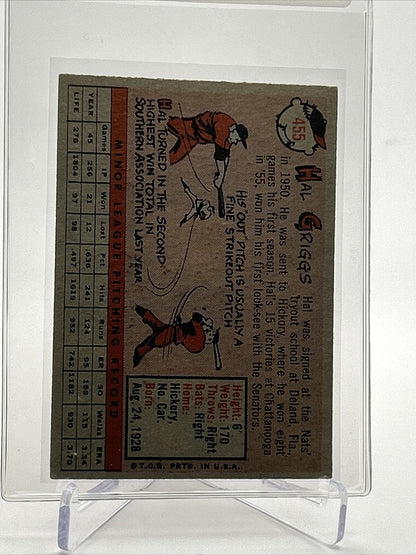 1958 Topps Hal Griggs Baseball Card #455 VG Quality FREE SHIPPING