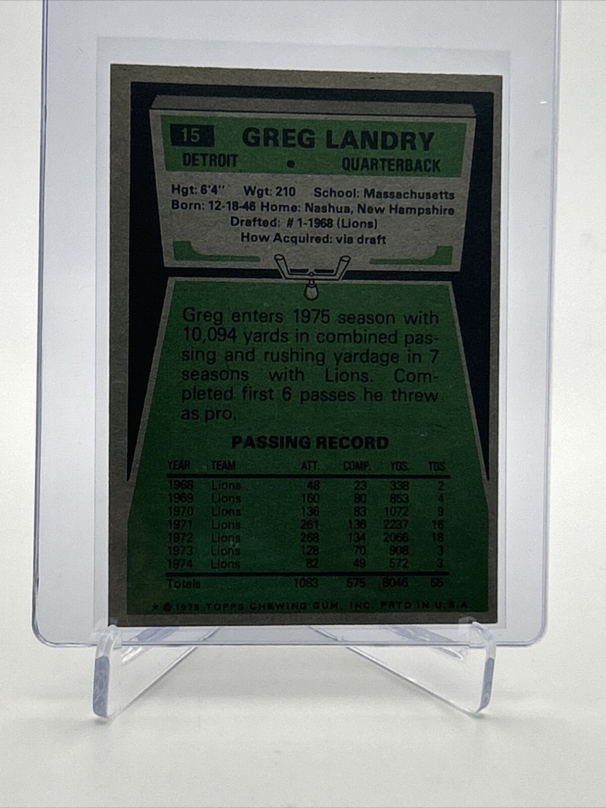 1975 Topps Greg Landry Football Card #15 NM Quality FREE SHIPPING