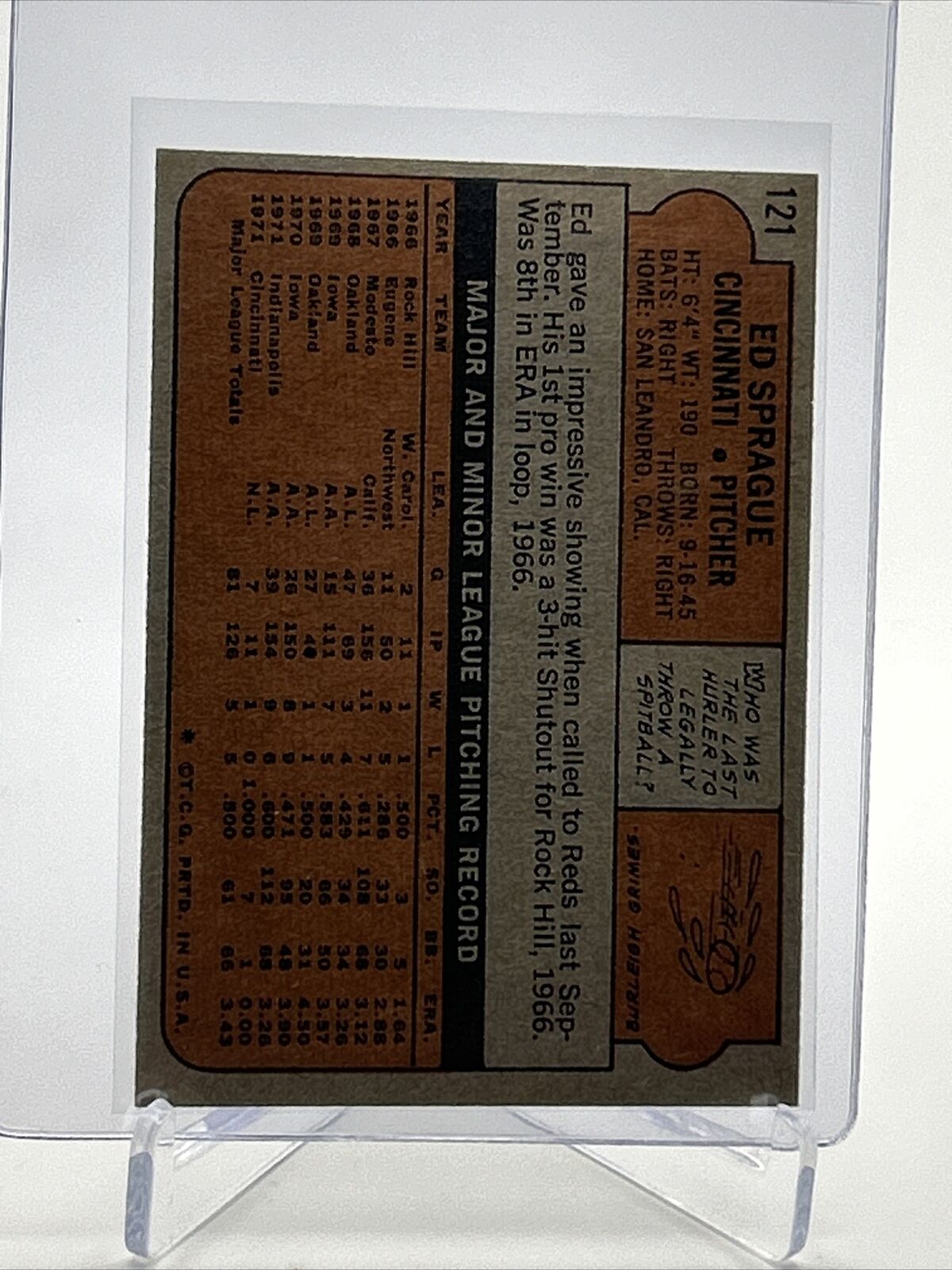 1972 Topps Ed Sprague Baseball Card #121 EX Quality FREE SHIPPING