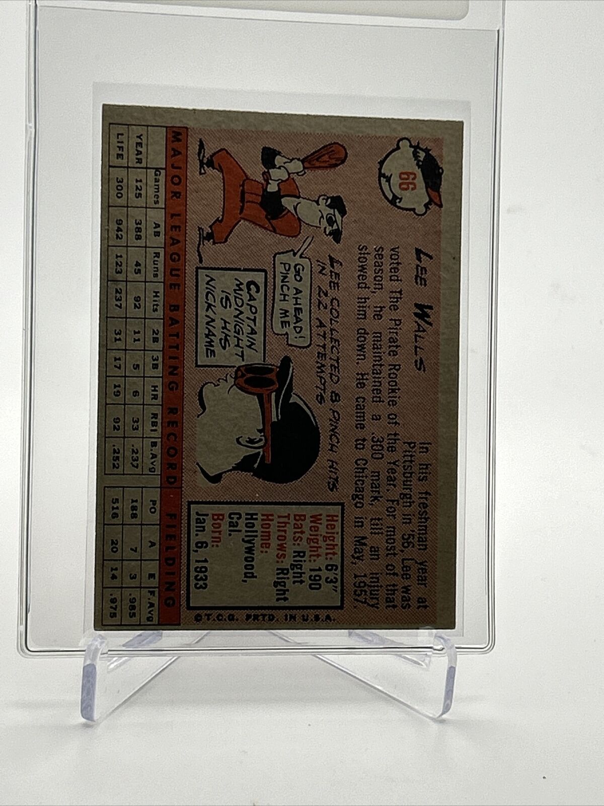 1958 Topps Lee Walls Baseball Card #66 EX-MT Quality FREE SHIPPING