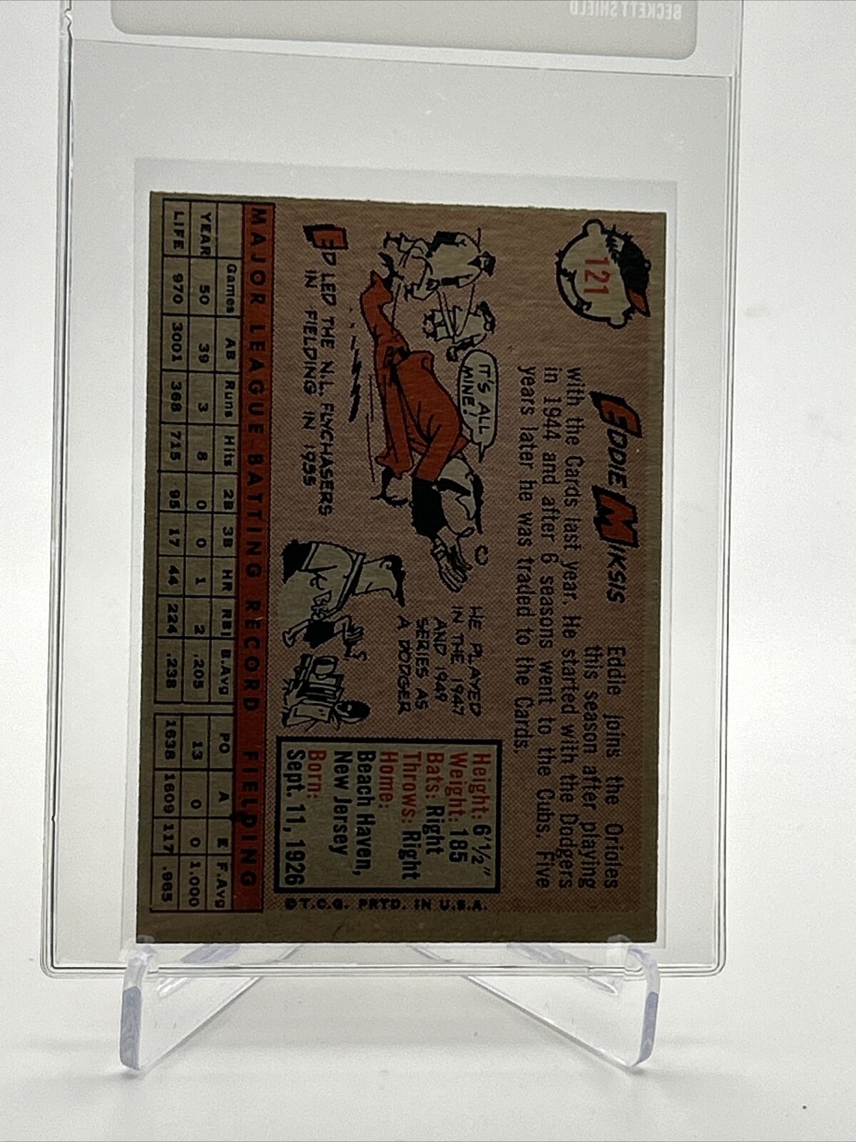 1958 Topps Eddie Miksis Baseball Card #121 EX-MT Quality FREE SHIPPING