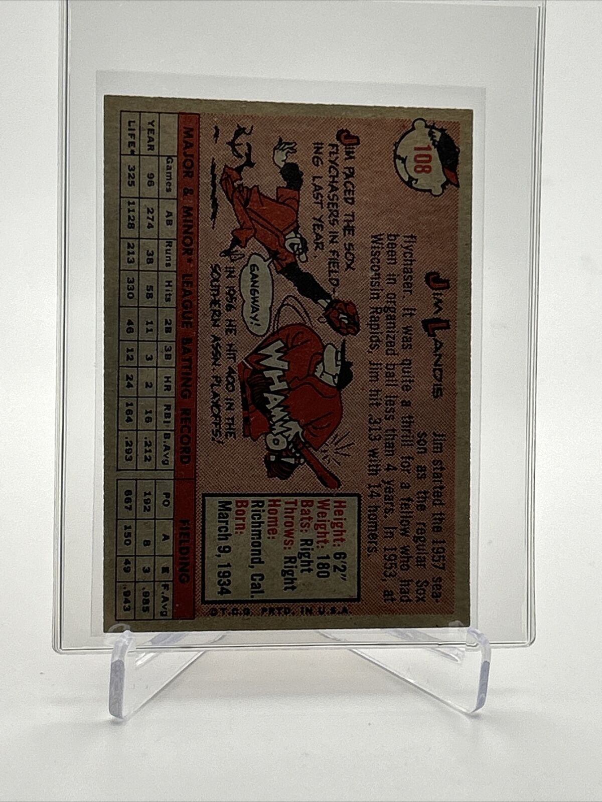 1958 Topps Jim Landis Baseball Card #108 EX-MT Quality FREE SHIPPING