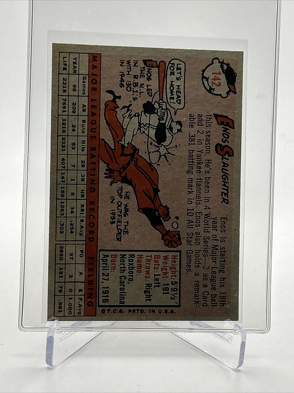 1958 Topps Enos Slaughter Baseball Card #142 EX-MT Quality FREE SHIPPING