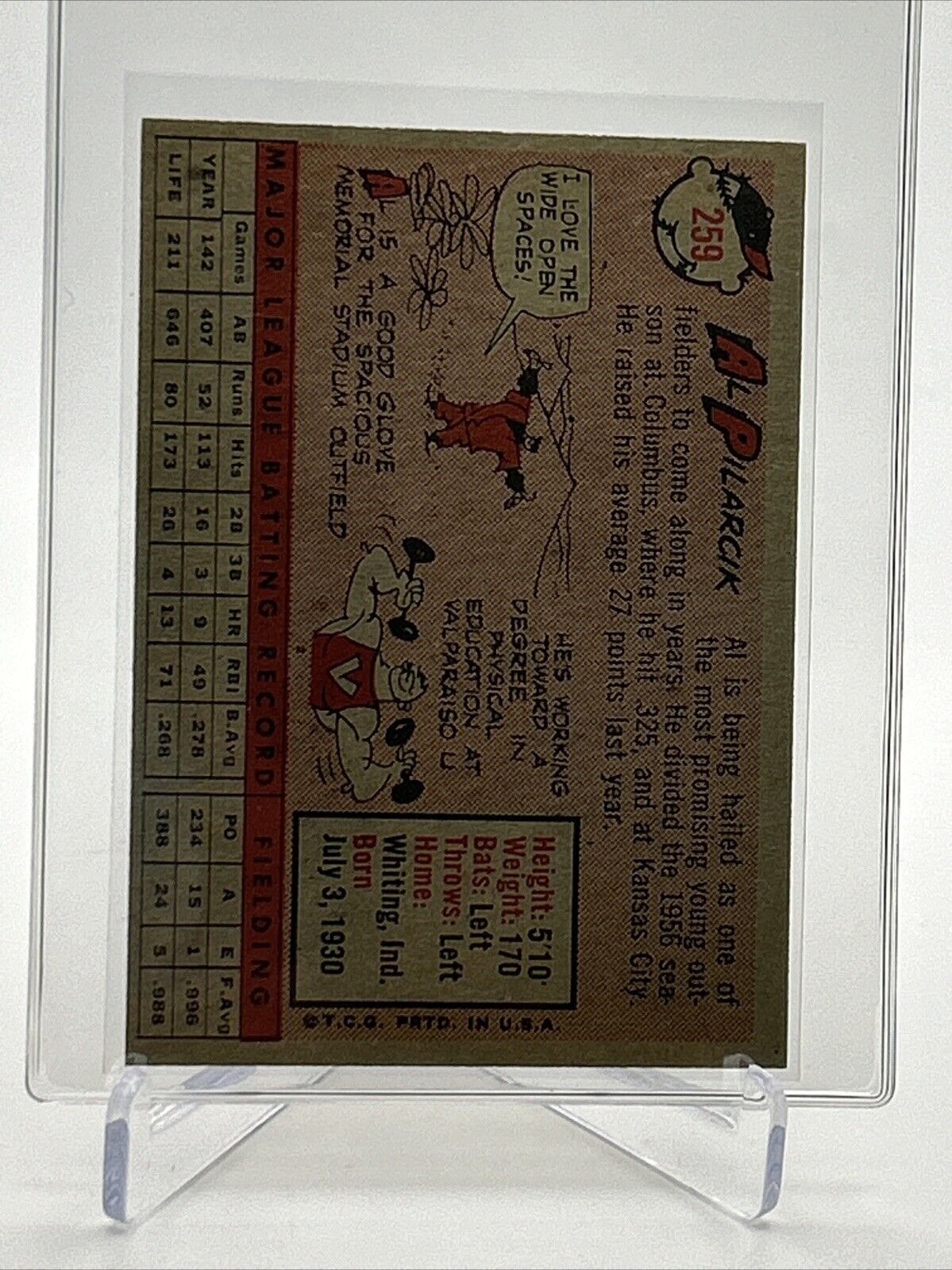 1958 Topps Al Pilarcik Baseball Card #259 EX-MT Quality FREE SHIPPING