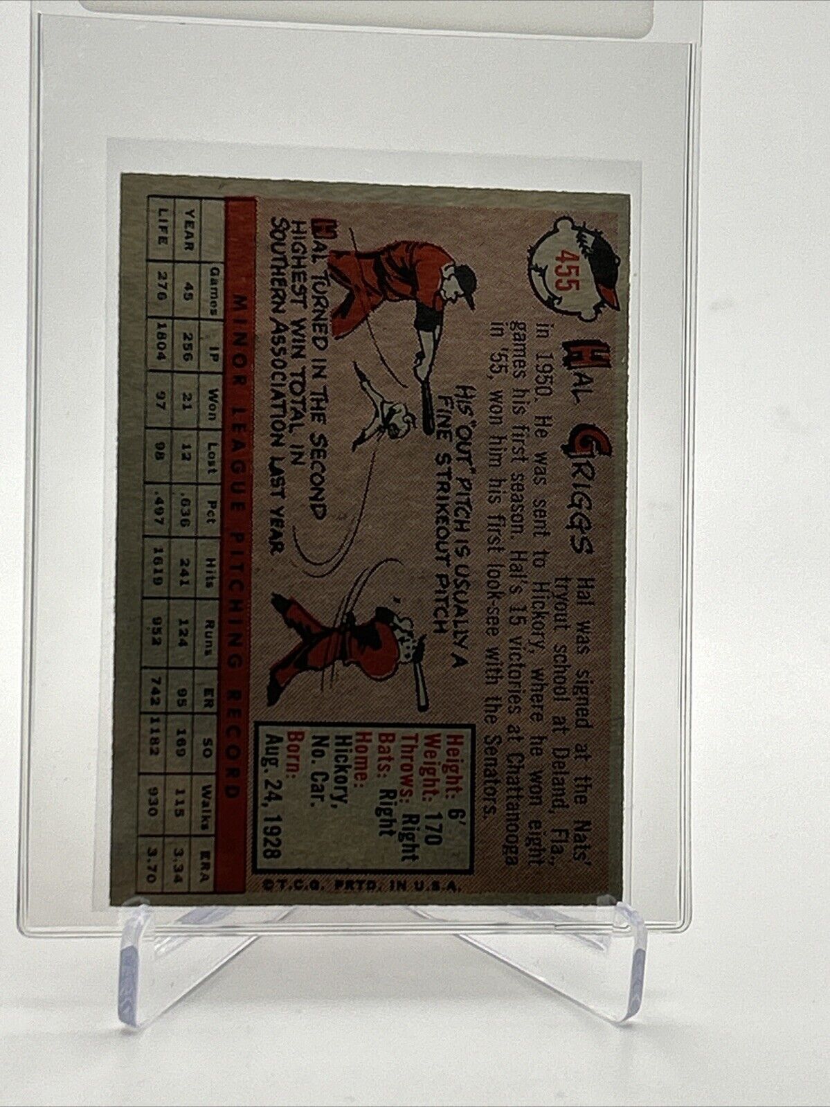 1958 Topps Hal Griggs Rookie Baseball Card #455 EX-MT Quality FREE SHIPPING