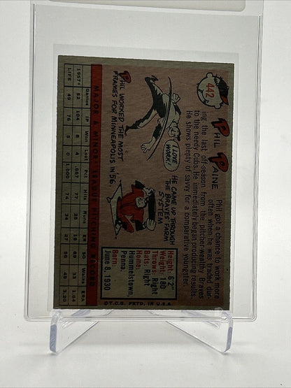 1958 Topps Phil Paine Rookie Baseball Card #442 EX-MT Quality FREE SHIPPING