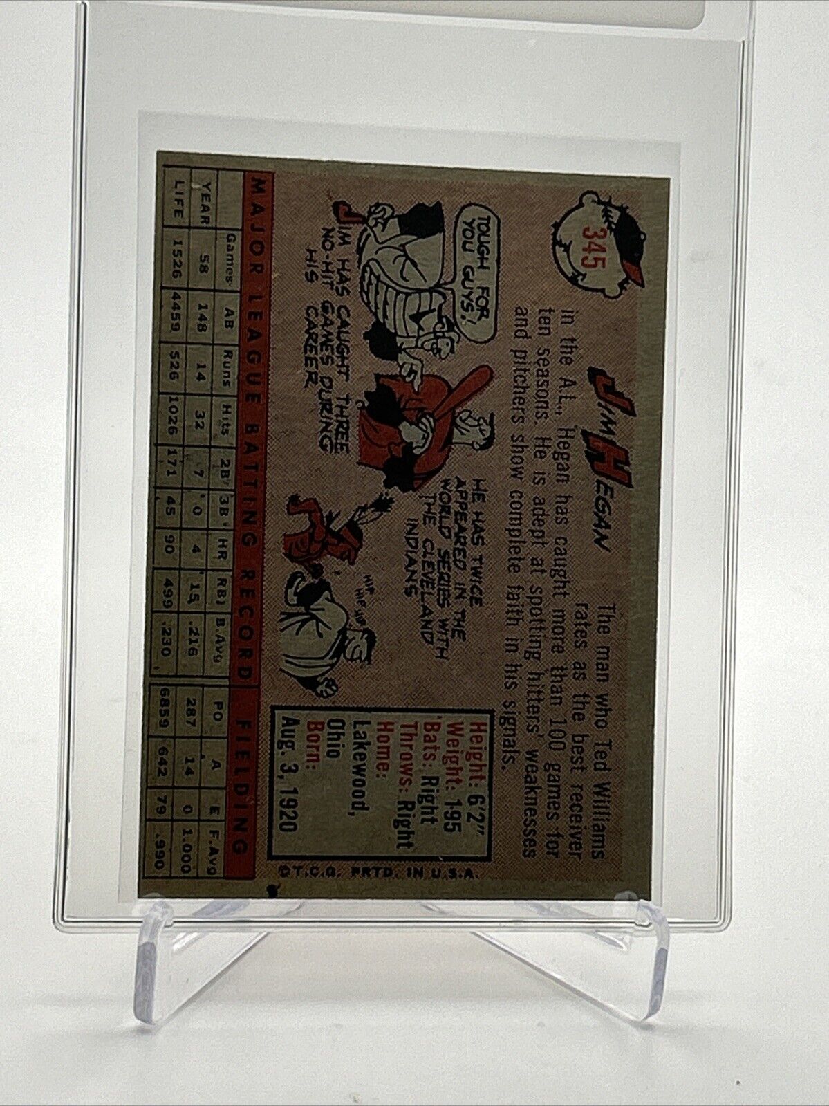 1958 Topps Jim Hegan Baseball Card #345 EX-MT Quality FREE SHIPPING