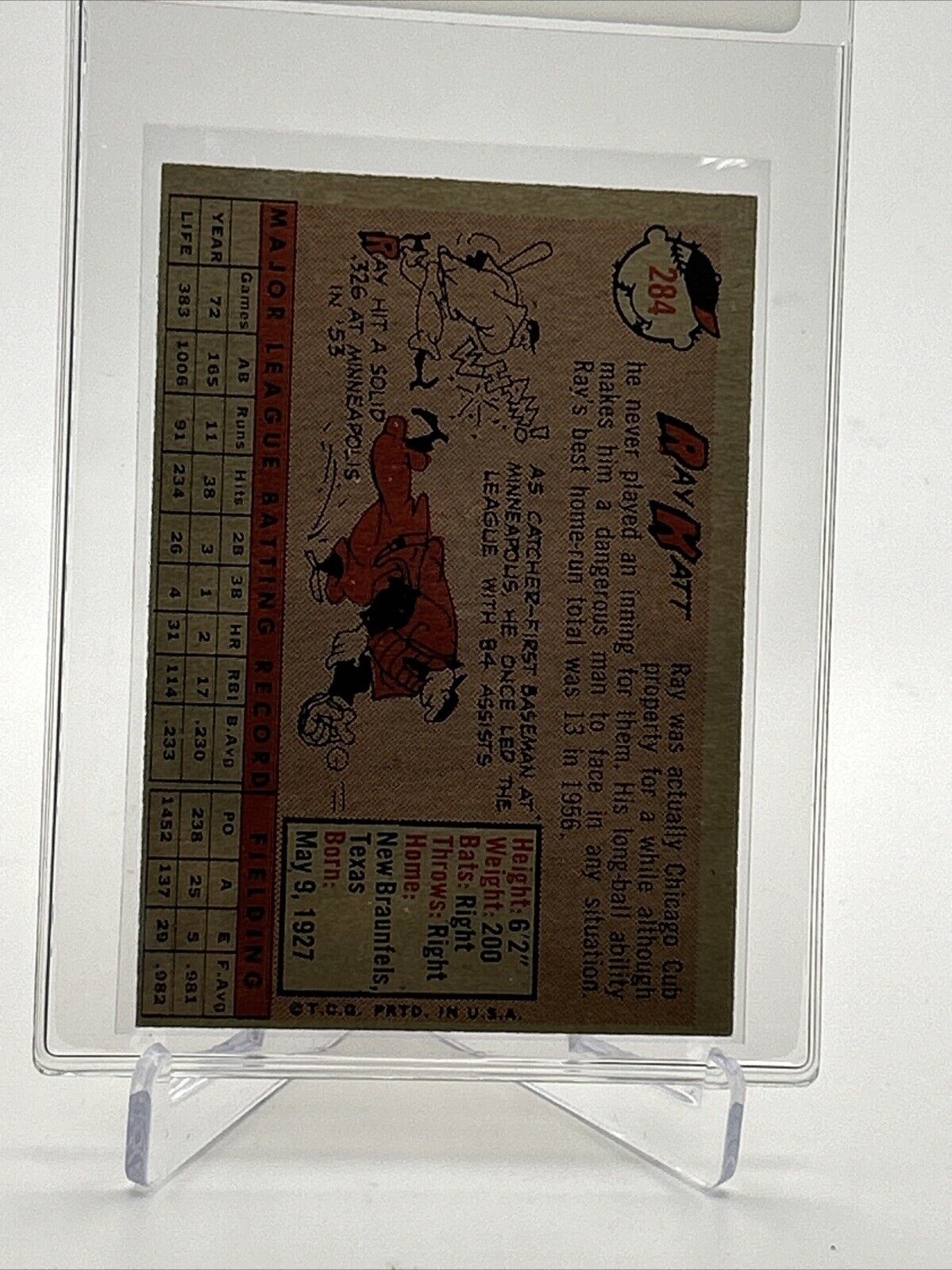 1958 Topps Ray Katt Baseball Card #284 EX-MT Quality FREE SHIPPING