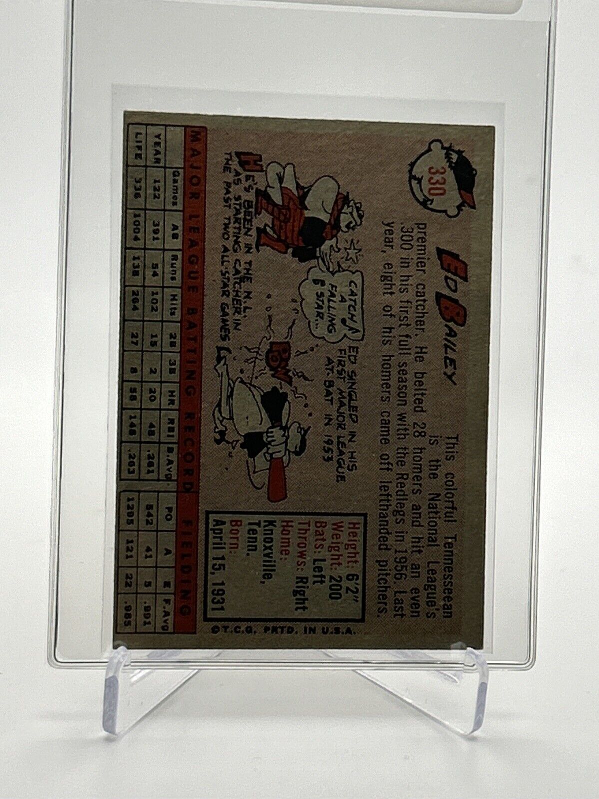 1958 Topps Ed Bailey Baseball Card #330 EX-MT Quality FREE SHIPPING