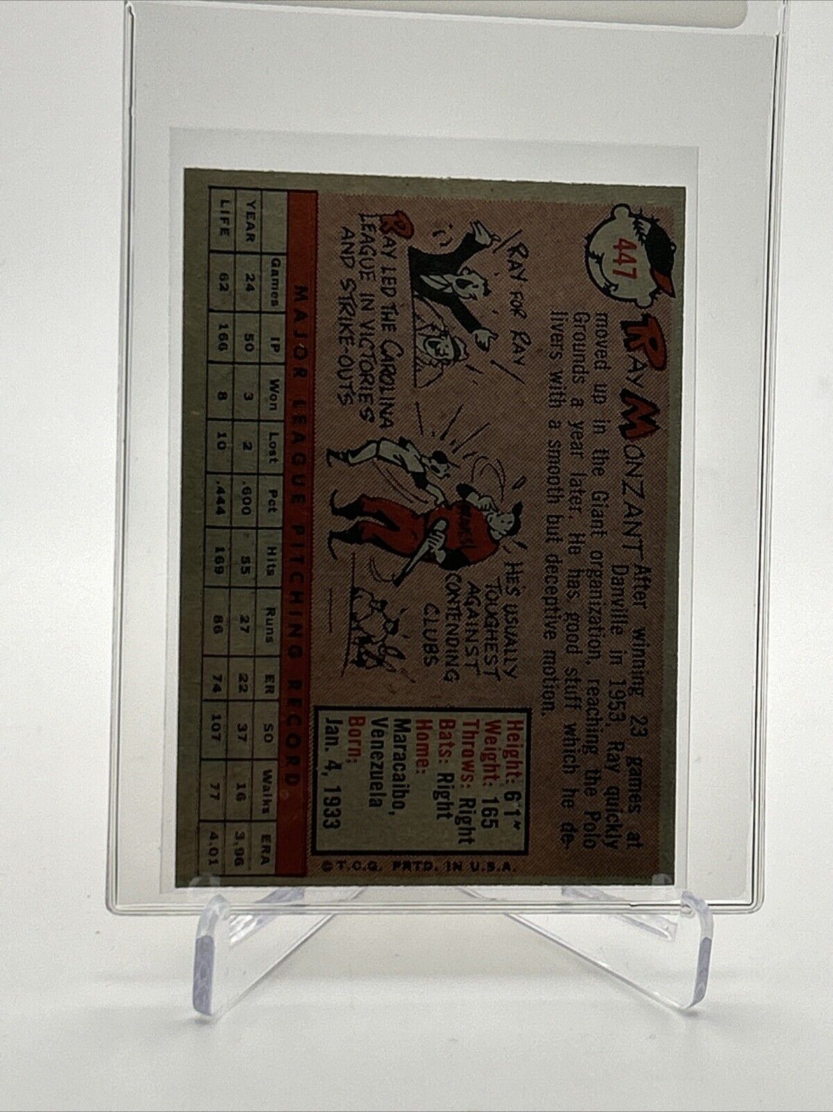 1958 Topps Ray Monzant Baseball Card #447 EX-MT Quality FREE SHIPPING