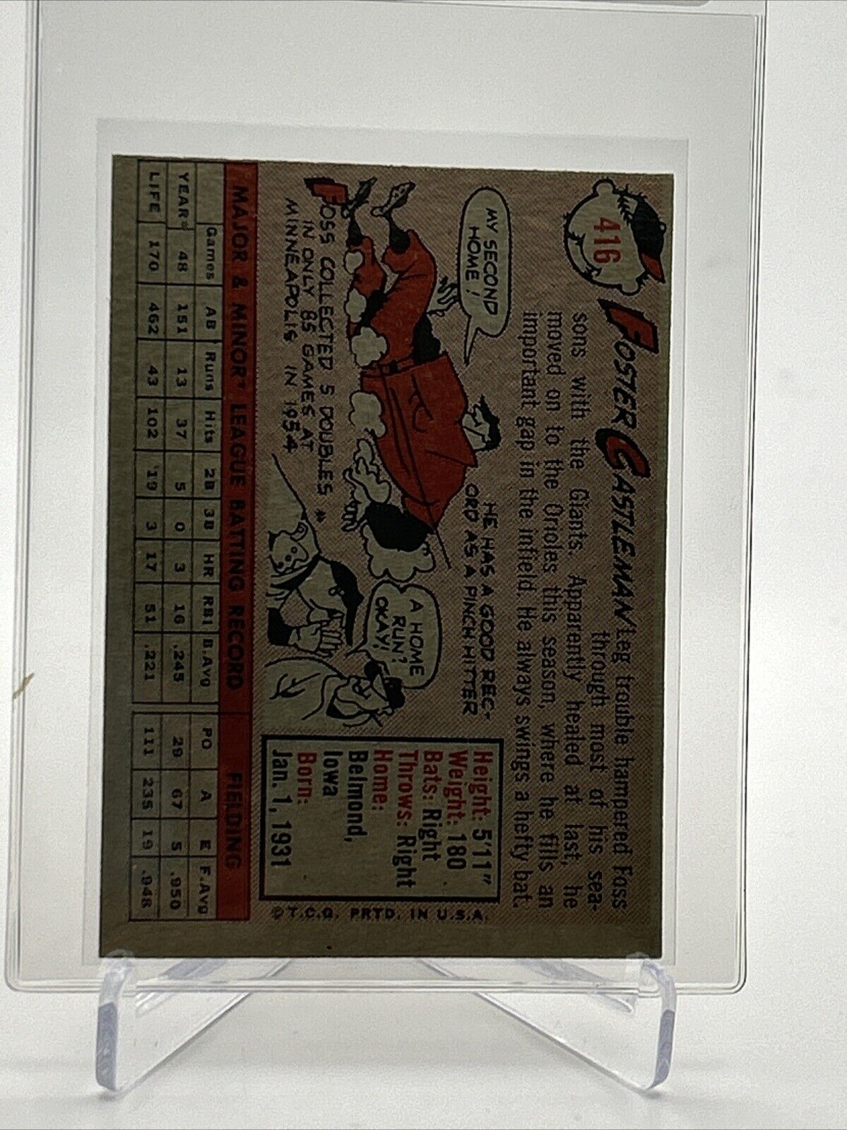 1958 Topps Foster Castleman Baseball Card #416 EX-MT Quality FREE SHIPPING