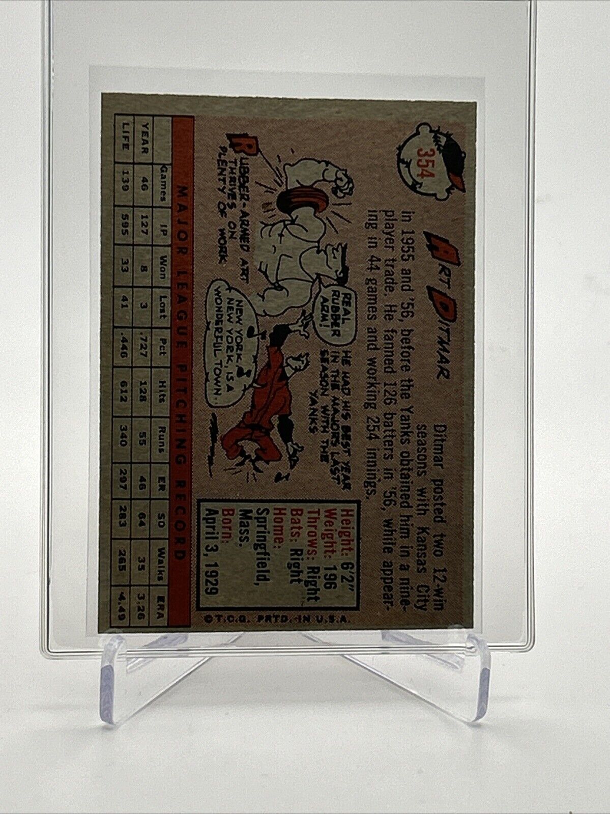 1958 Topps Art Ditmar Baseball Card #354 EX-MT Quality FREE SHIPPING