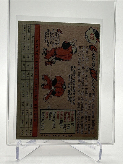 1958 Topps Carlton Willey Rookie Baseball Card #407 EX-MT Quality FREE SHIPPING
